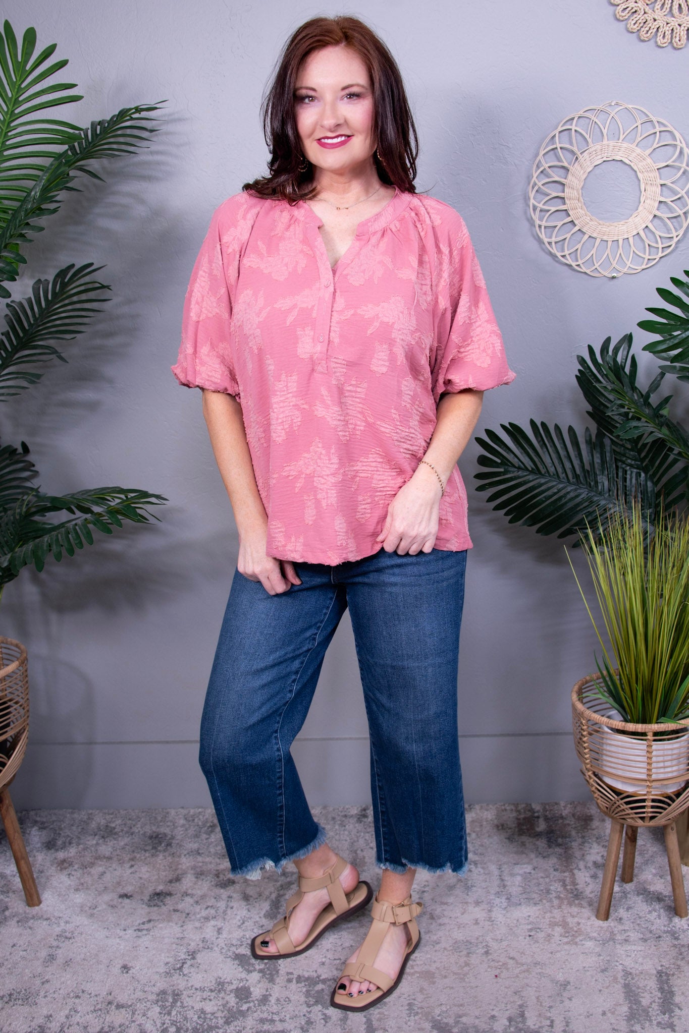 Spill The Tea Dusty Pink Button Detail Top- T11202DP