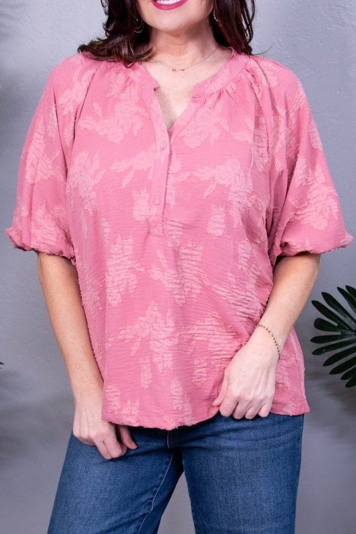 Spill The Tea Dusty Pink Button Detail Top- T11202DP