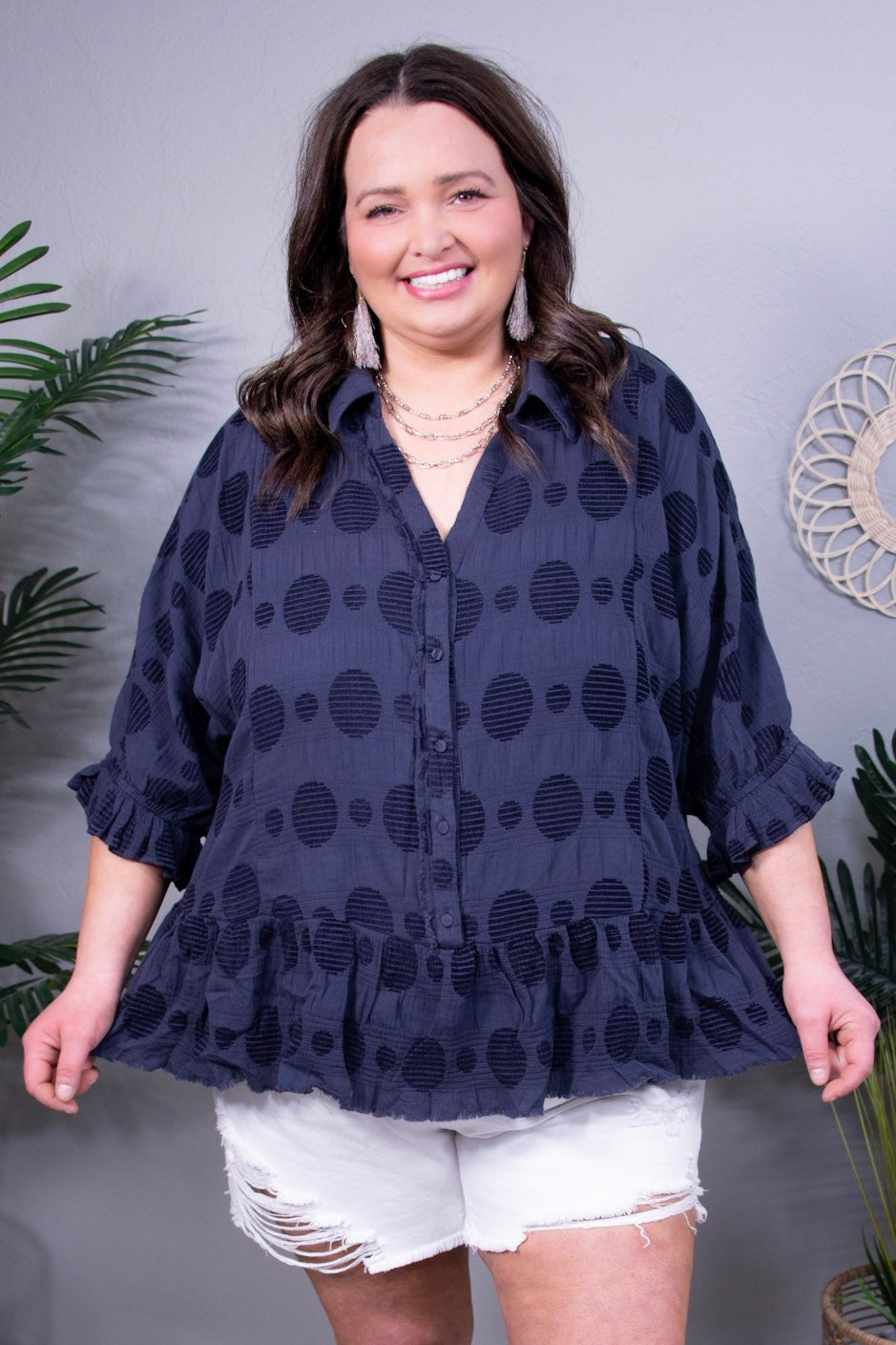 Dash Of Dots Dark Navy Swiss Dot Top