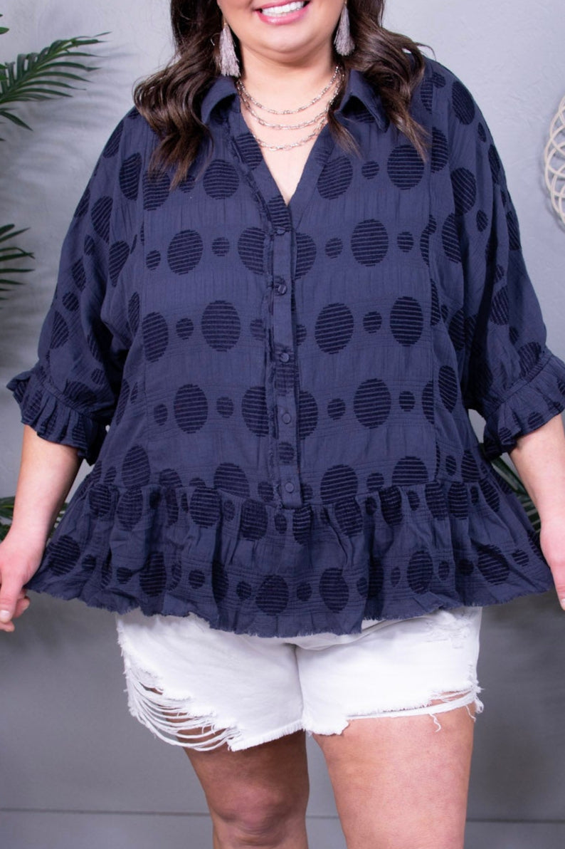 Dash Of Dots Dark Navy Swiss Dot Top