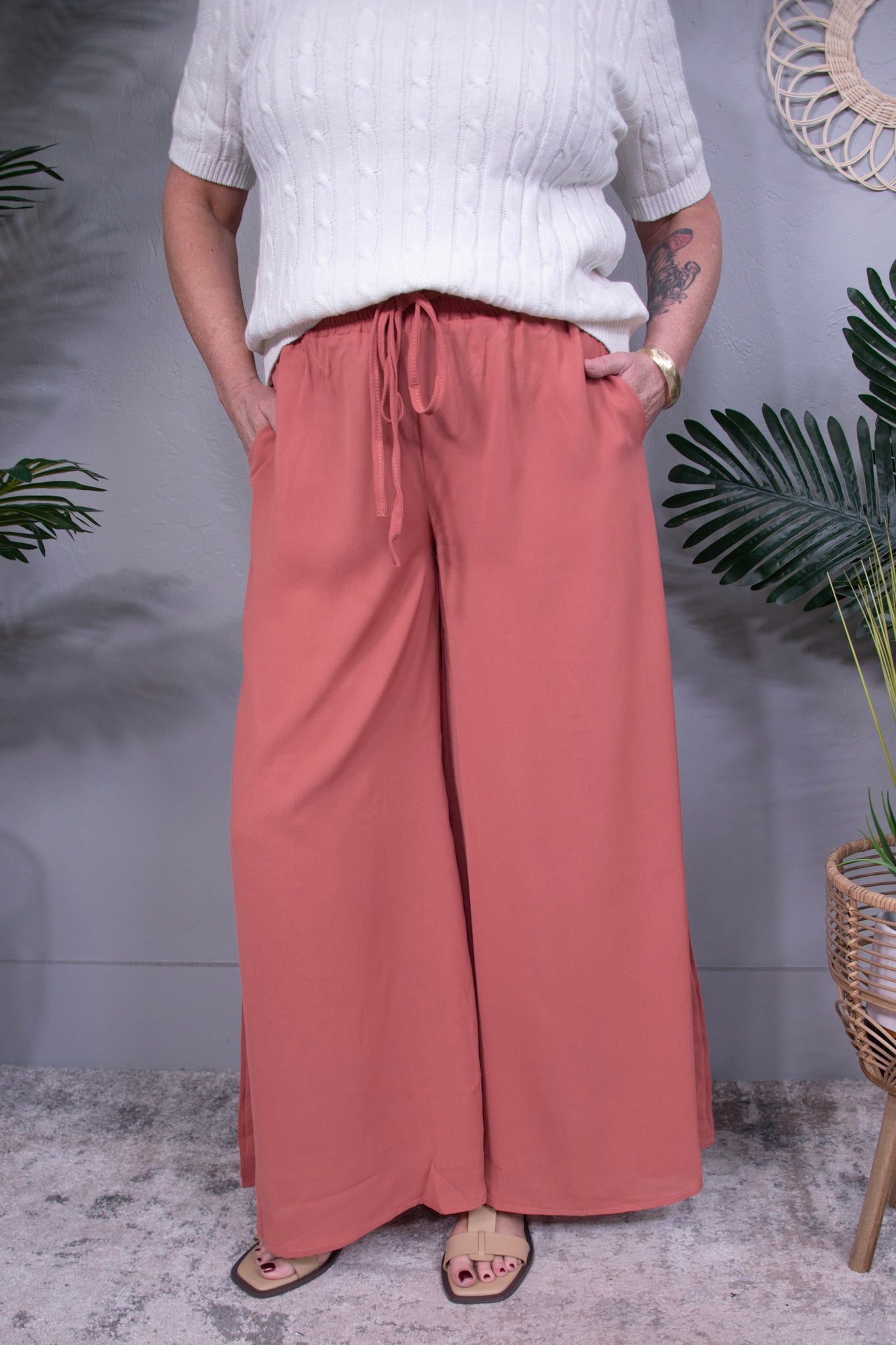 Urban Edge High Waist Wide Leg Coral Pants - PNT1793CO