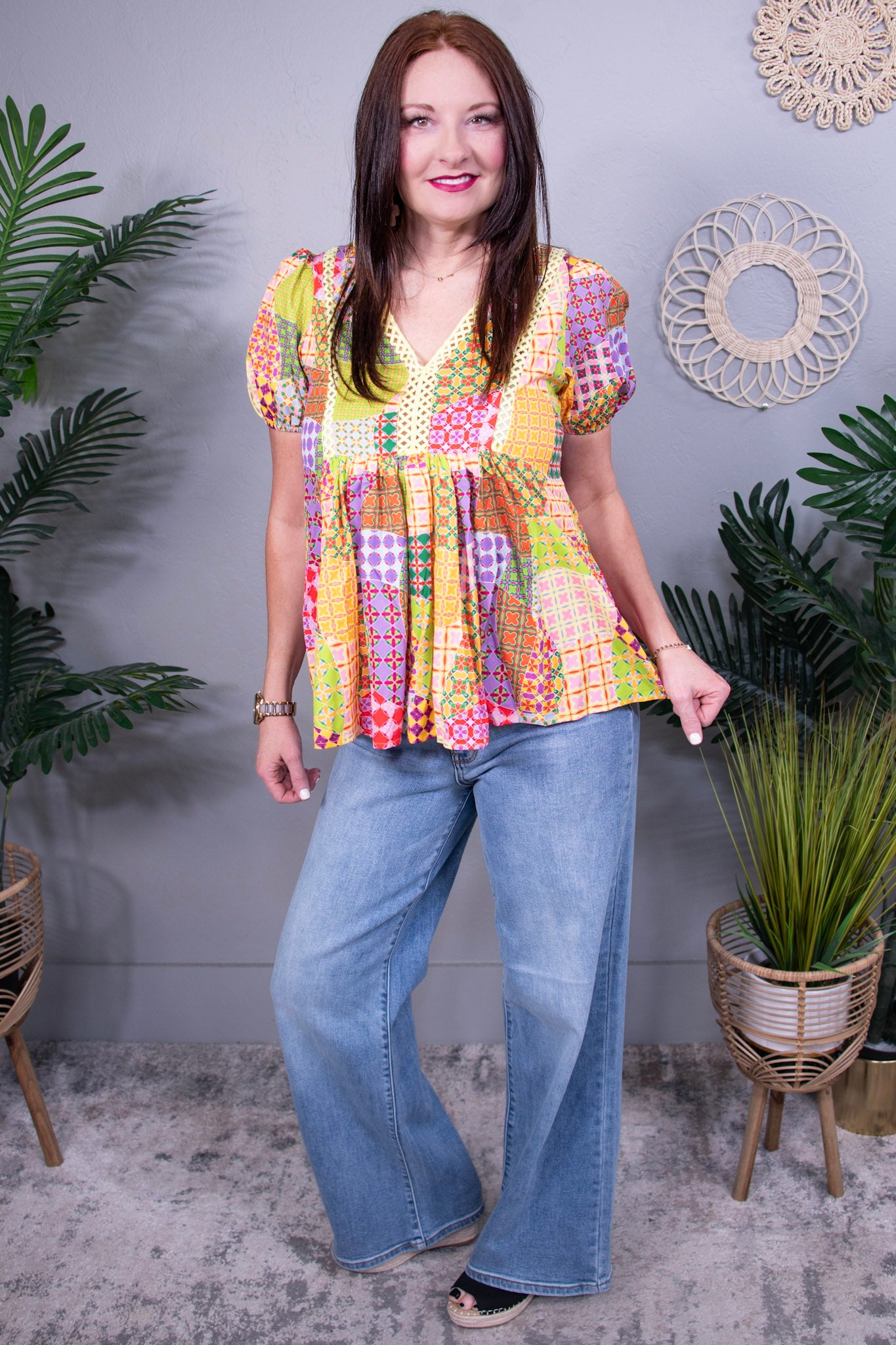 Patch Made In Heaven Printed V-Neck Top
