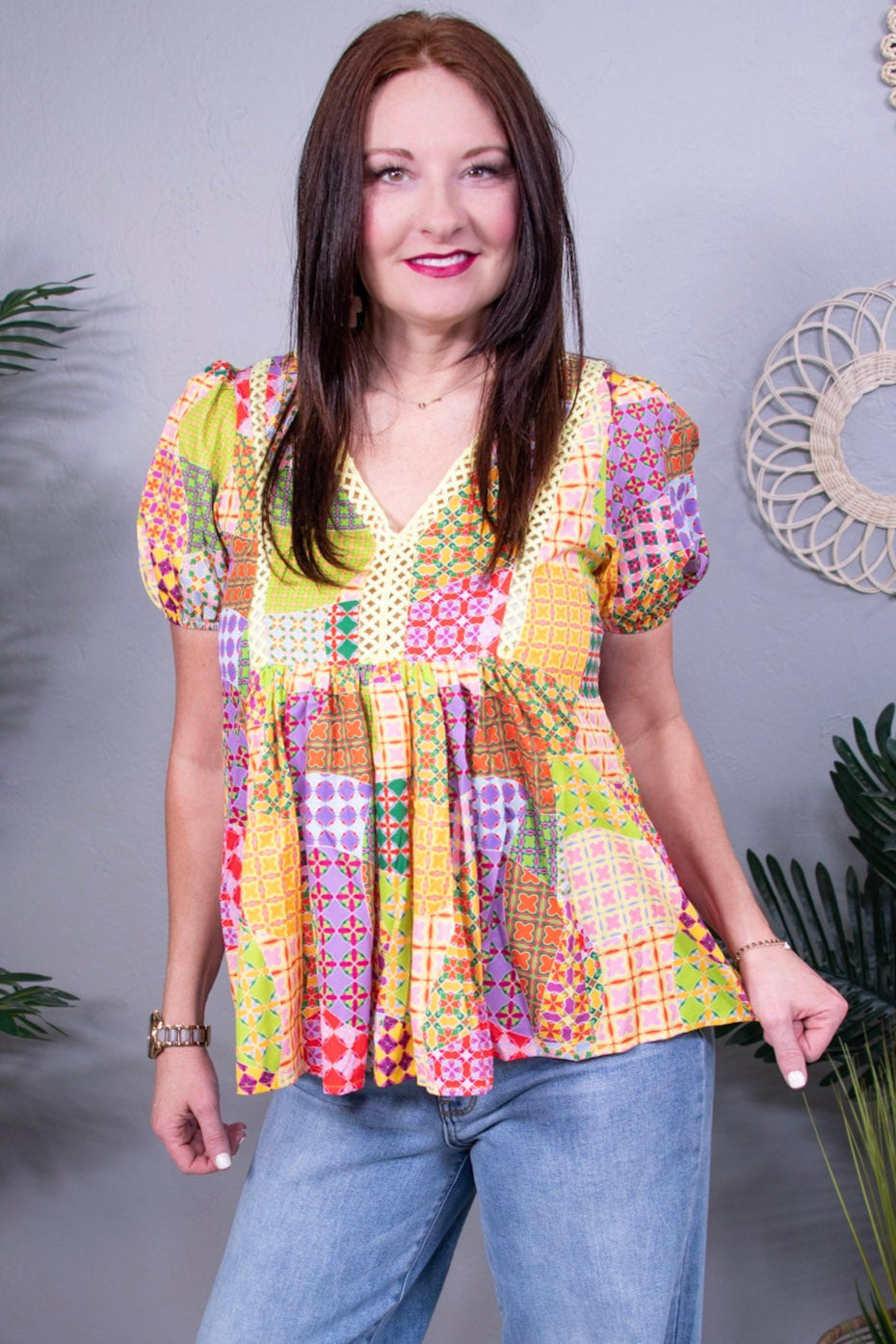 Patch Made In Heaven Printed V-Neck Top
