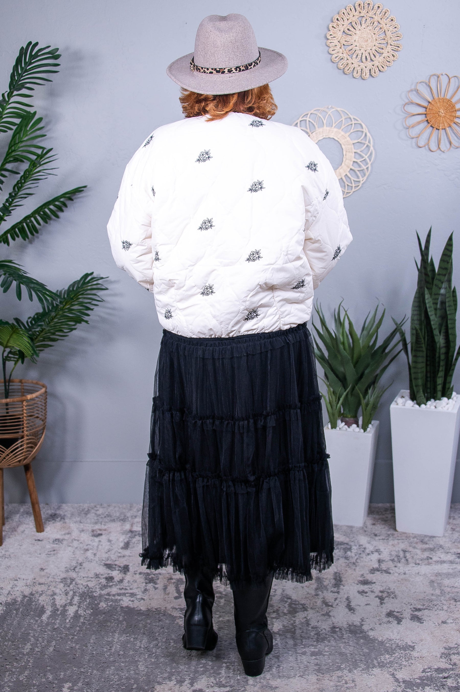 Comforts Of Fall Cream/Black Floral Embroidered Quilted Jacket - O5581CR