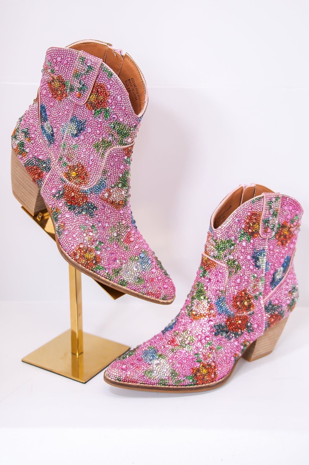 New Cowgirl In Town Pink/Multi Color Floral Bling Cowgirl Booties - SHO2658PK