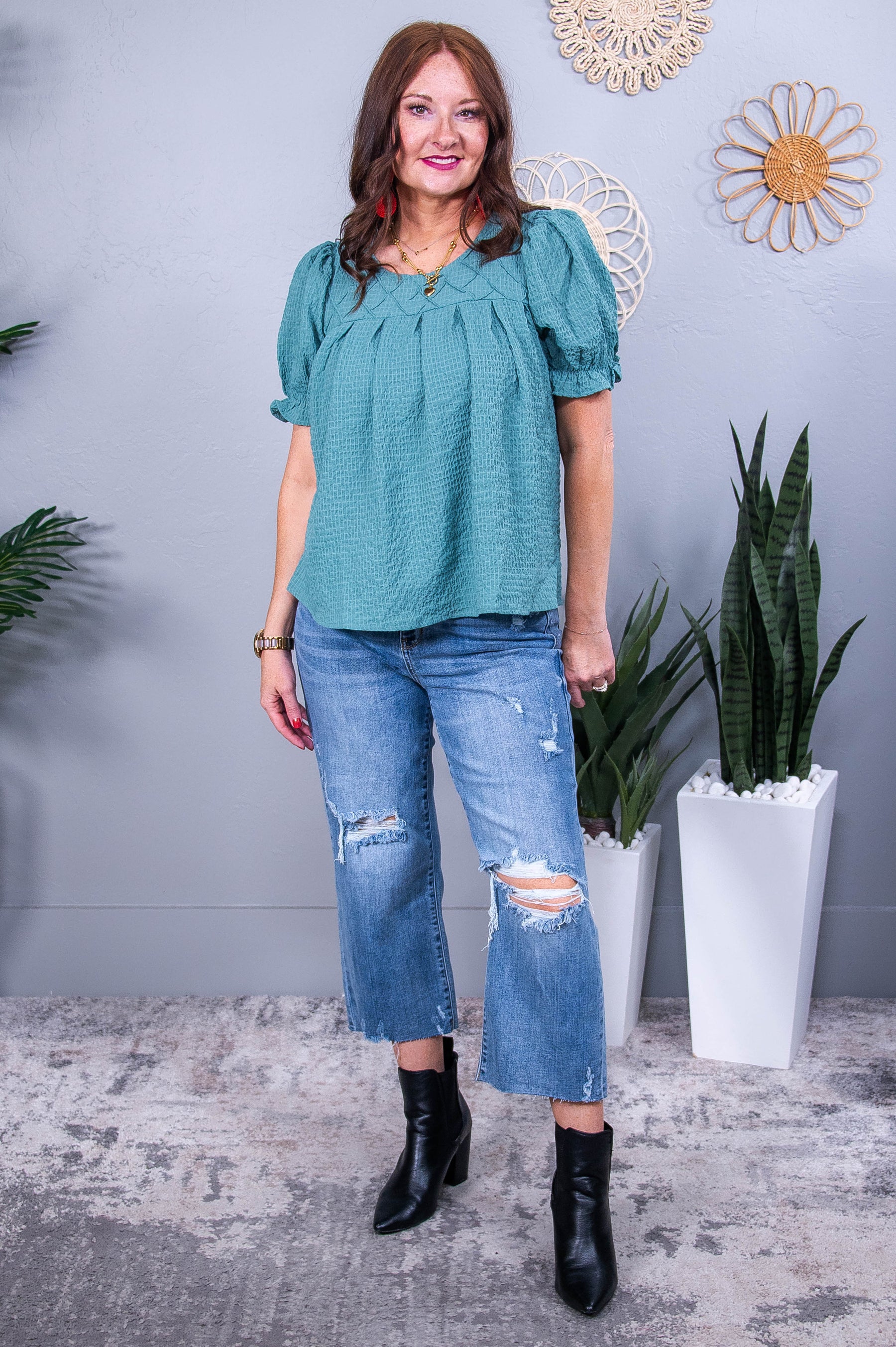 Hello To Happiness Dusty Teal Solid Top - T10480DTE