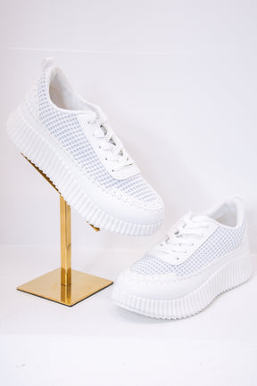 Stepping Into Style White Solid Platform Sneakers - SHO2659WH