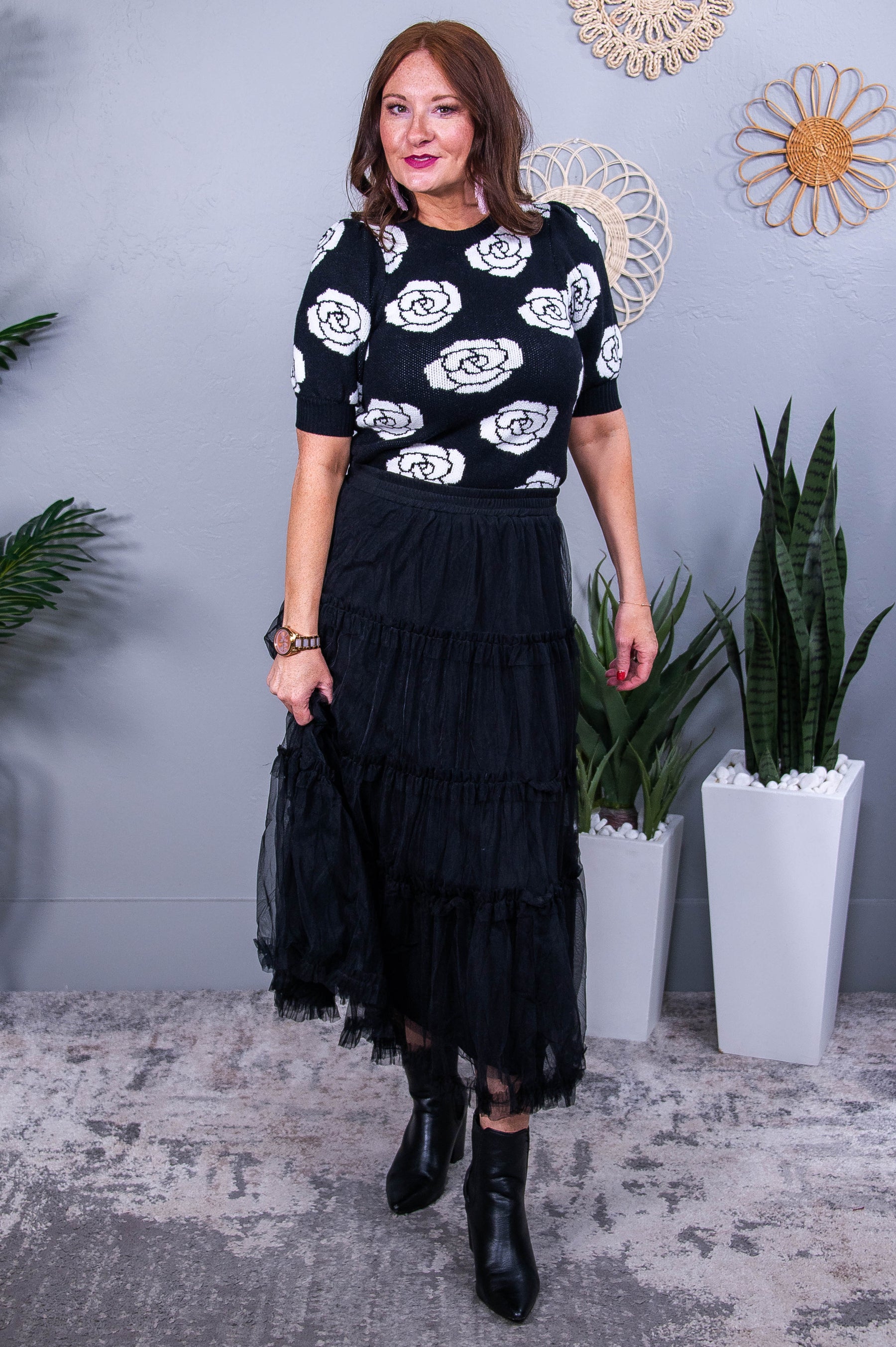 Captivate My Heart Black/White Floral Knitted Sweater - T10481BK