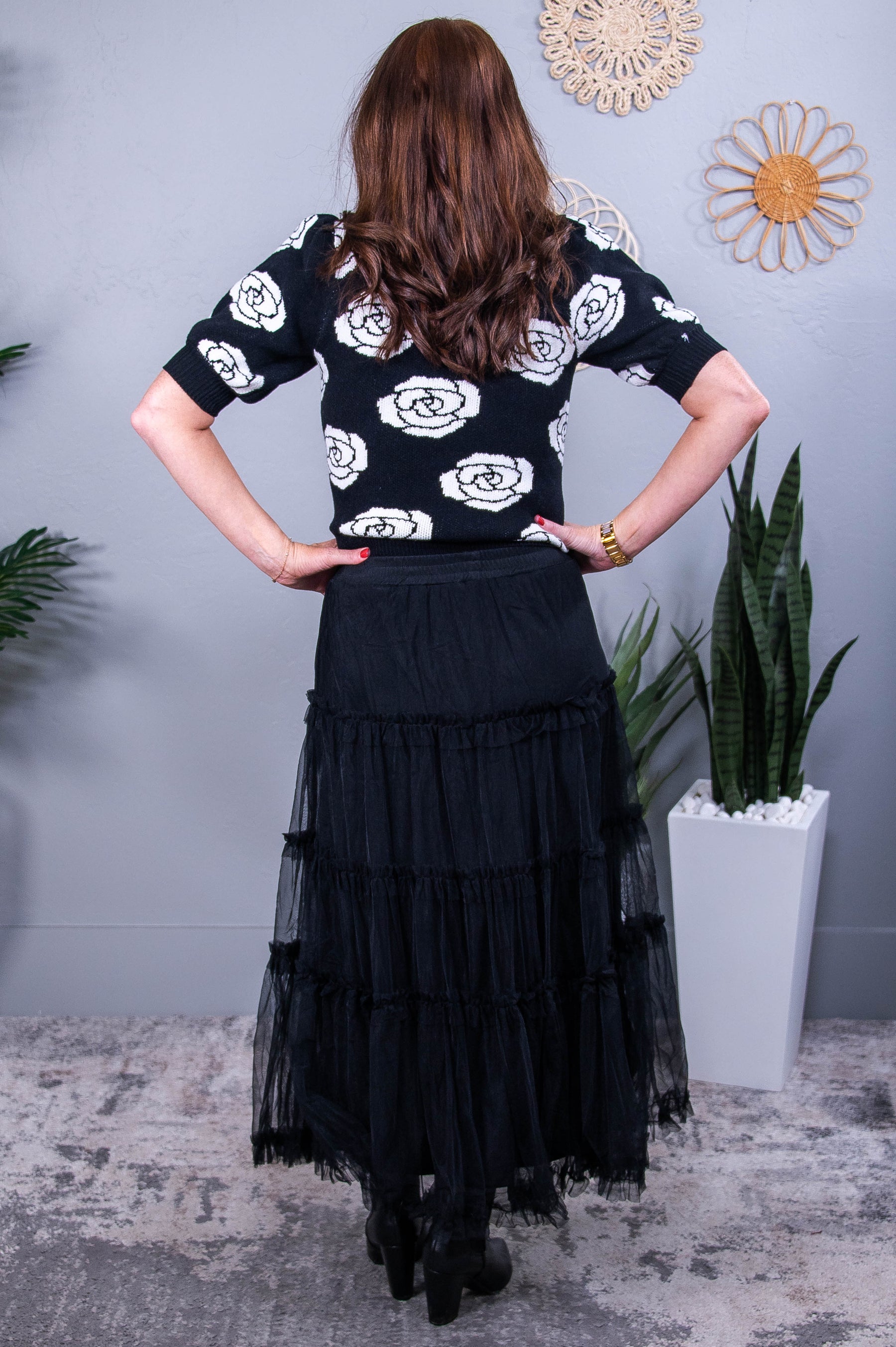 Captivate My Heart Black/White Floral Knitted Sweater - T10481BK
