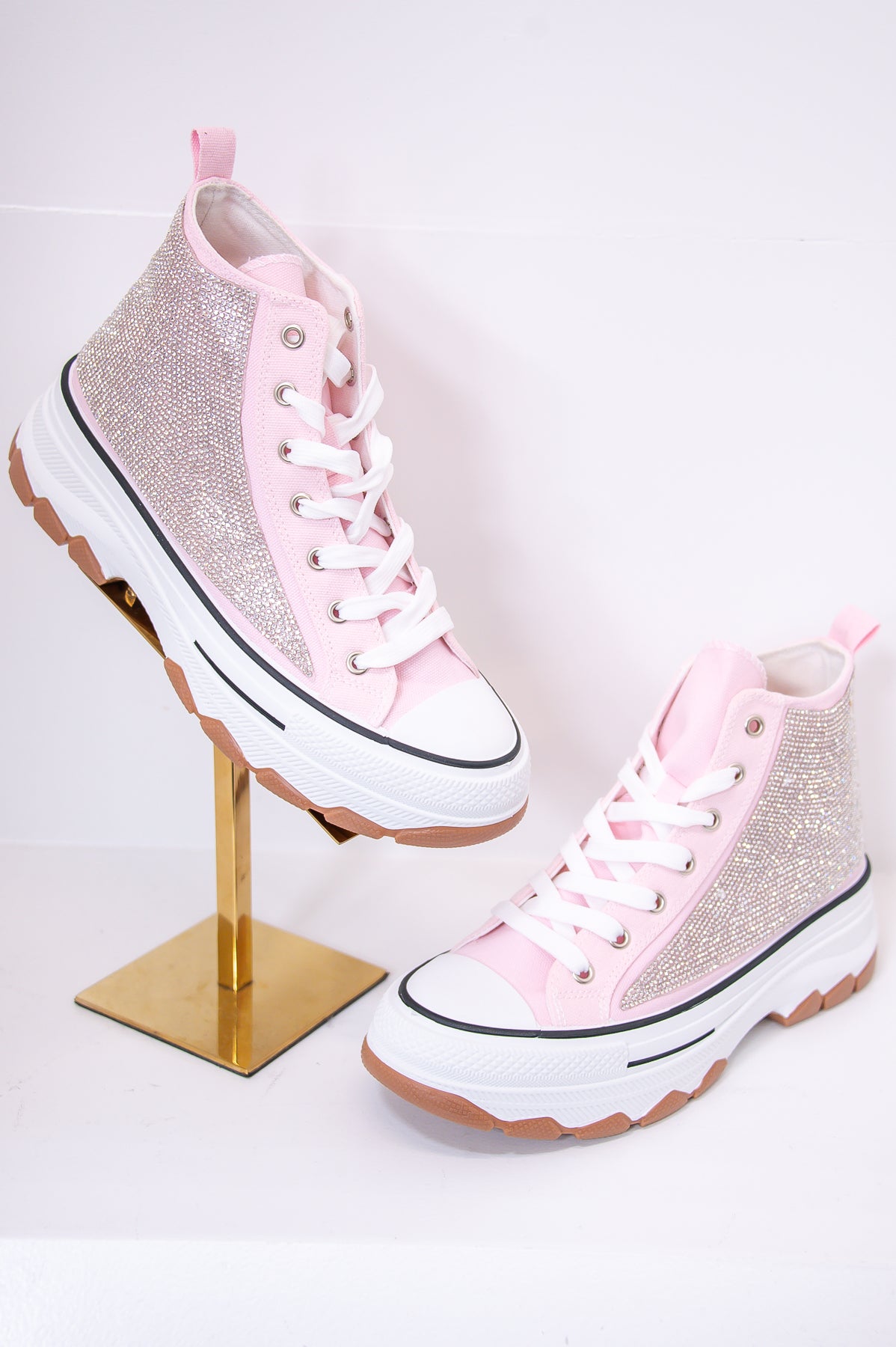 Successfully Stylin' Pink/Silver Bling Platform Sneakers - SHO2667PK