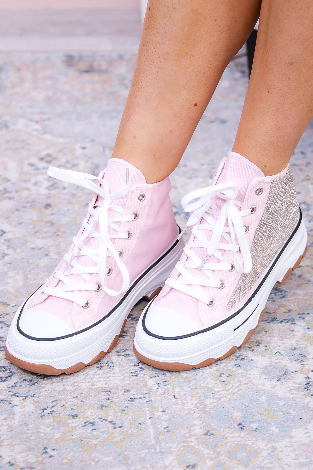 Successfully Stylin' Pink/Silver Bling Platform Sneakers - SHO2667PK