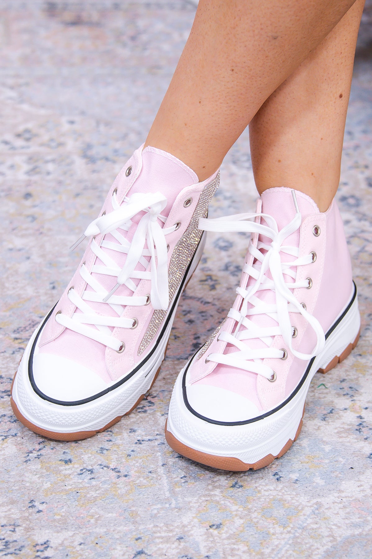 Successfully Stylin' Pink/Silver Bling Platform Sneakers - SHO2667PK