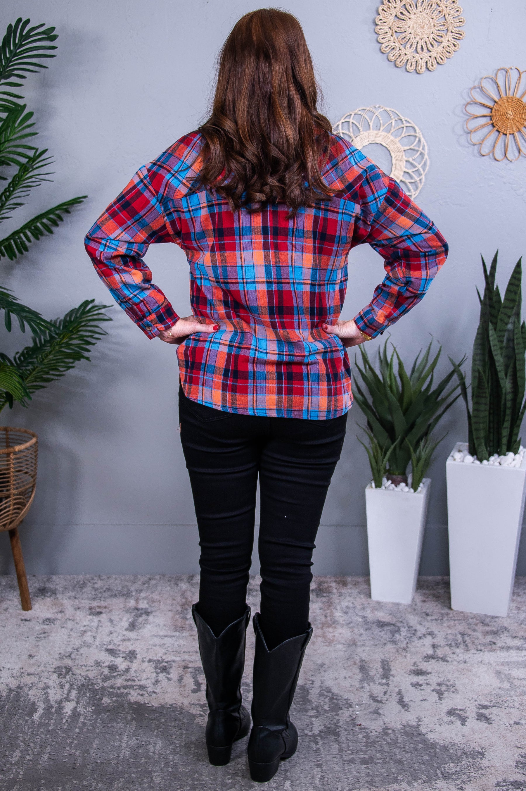 Take Me Anywhere Red/Orange/Blue Plaid Top - T10520RD