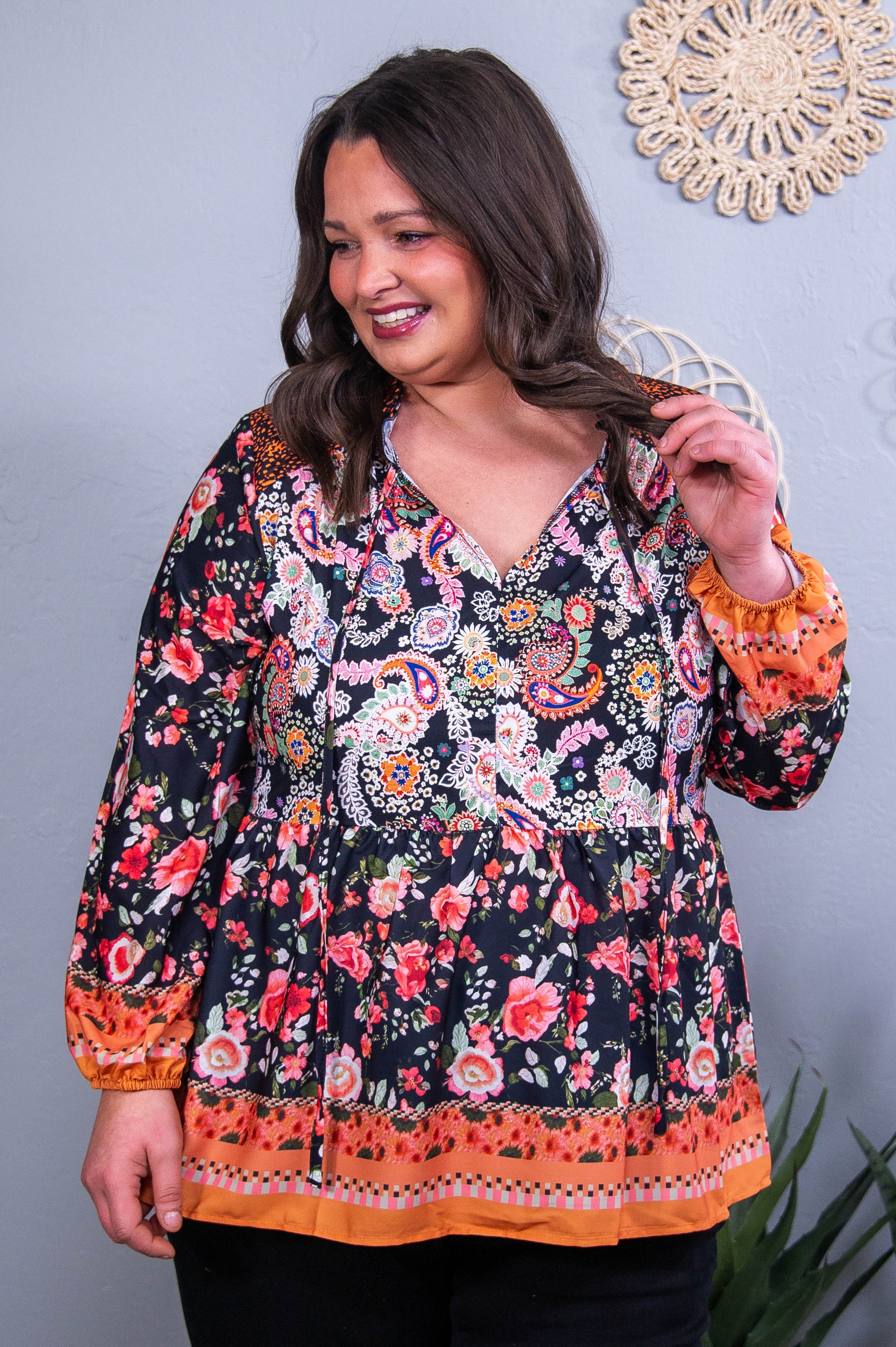 Forget Me Not Black/Multi Color Paisley/Floral Top - T10521BK