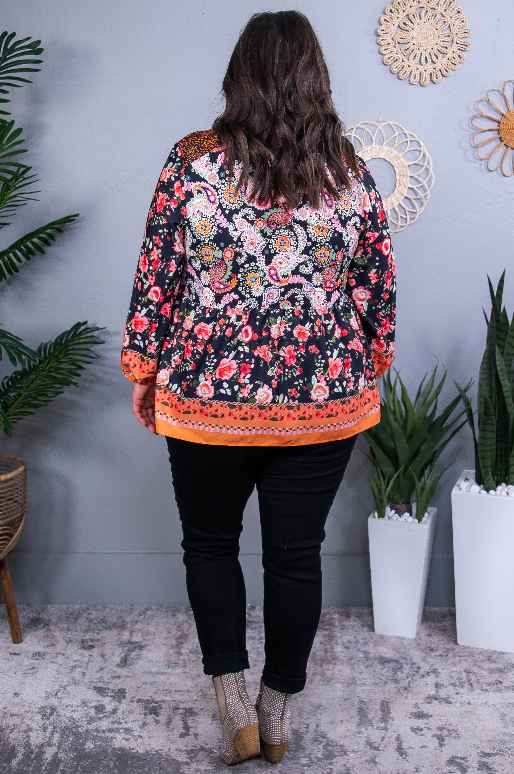 Forget Me Not Black/Multi Color Paisley/Floral Top - T10521BK