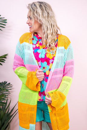 Get Lost In The Summer Orange/Multi Color Knitted Duster - O5349OR