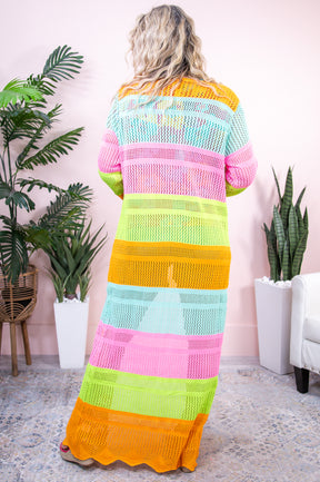 Get Lost In The Summer Orange/Multi Color Knitted Duster - O5349OR