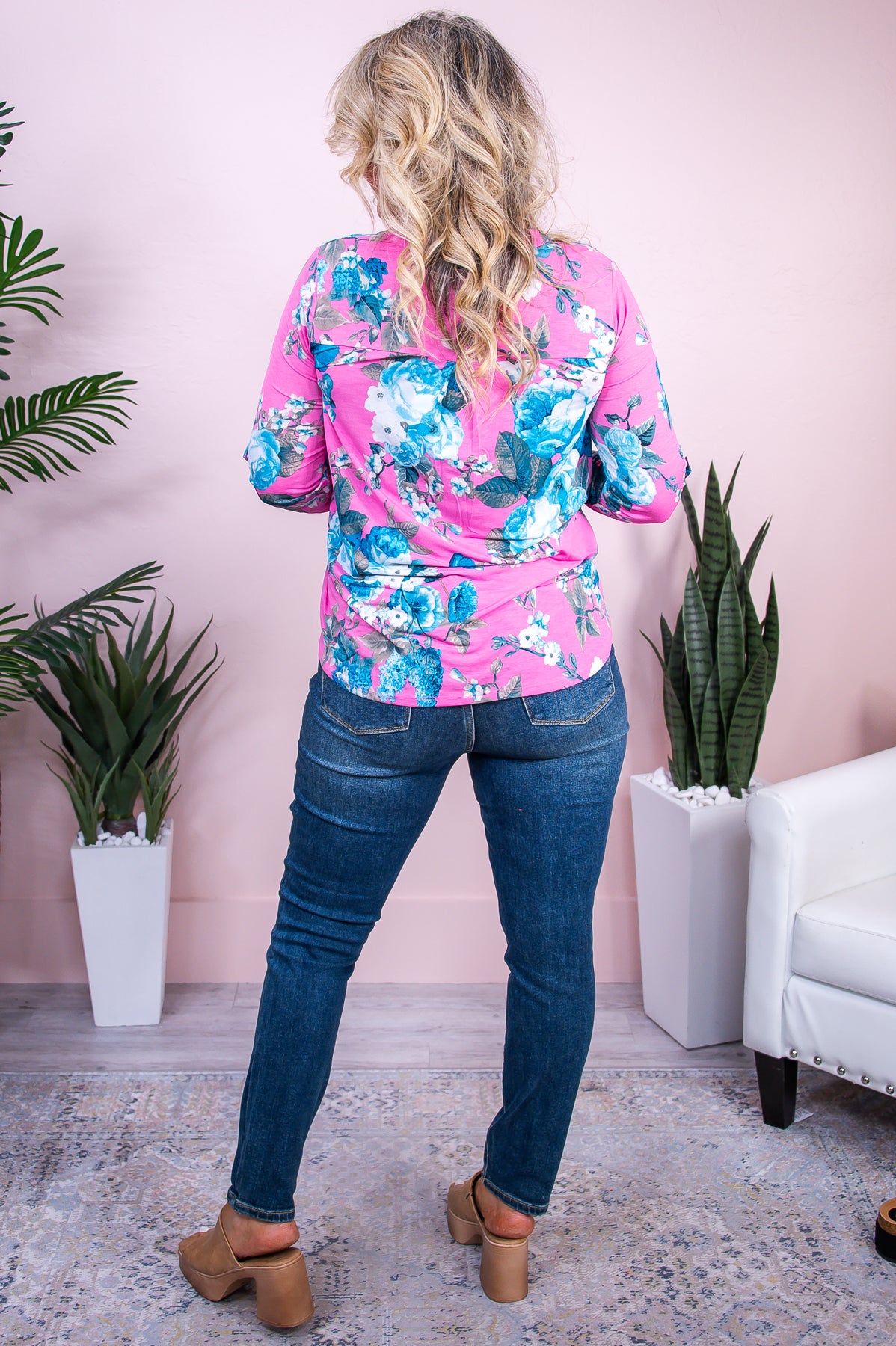 Dazzling In Pink Pink/Blue Floral Top - T9846PK