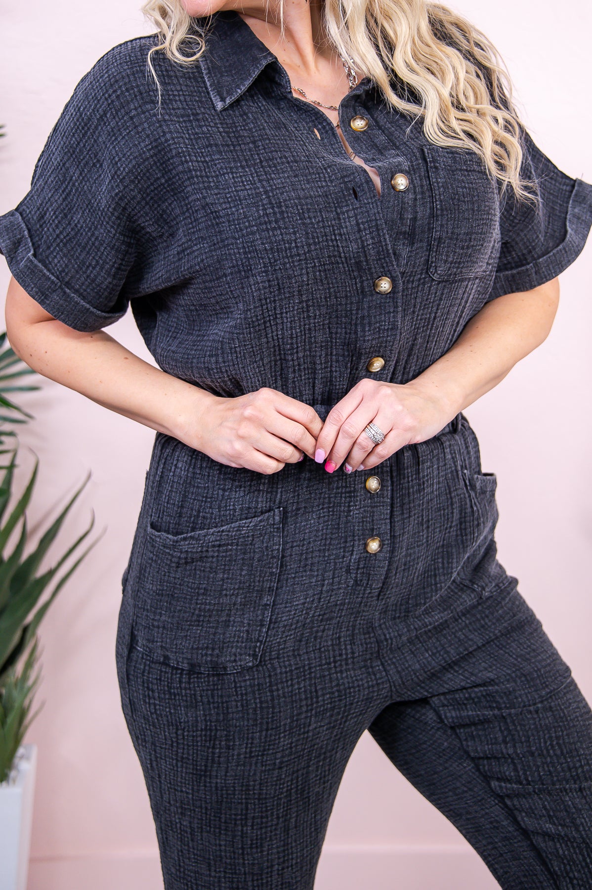 Checking My Investments Vintage Black Solid Romper - RMP764VBK