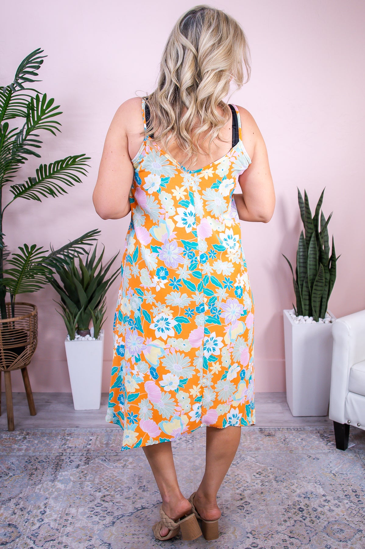 Sprouting Joy Light Orange/Multi Color Floral Asymmetrical Dress - D5390LOR