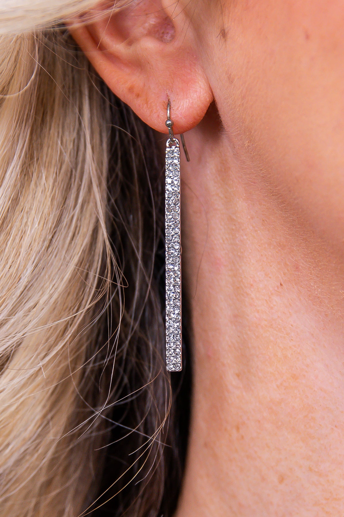 Silver/Clear Bling Bar Drop Earrings - EAR4261SI