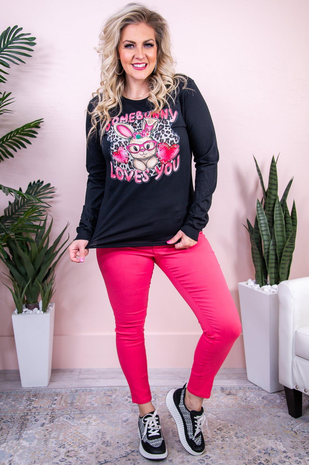 Some-Bunny Loves You Black Long Sleeve Graphic Tee - A3224BK