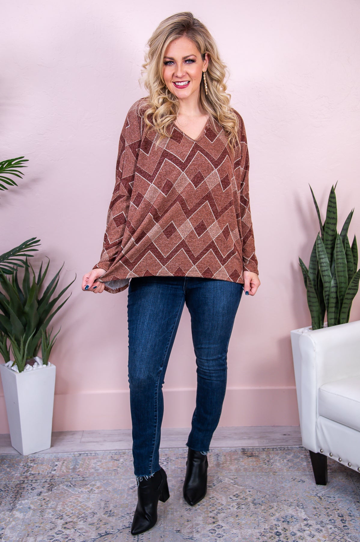 Forever Grateful Heather Rust/Multi Color Printed Asymmetrical Top - T8408HRU