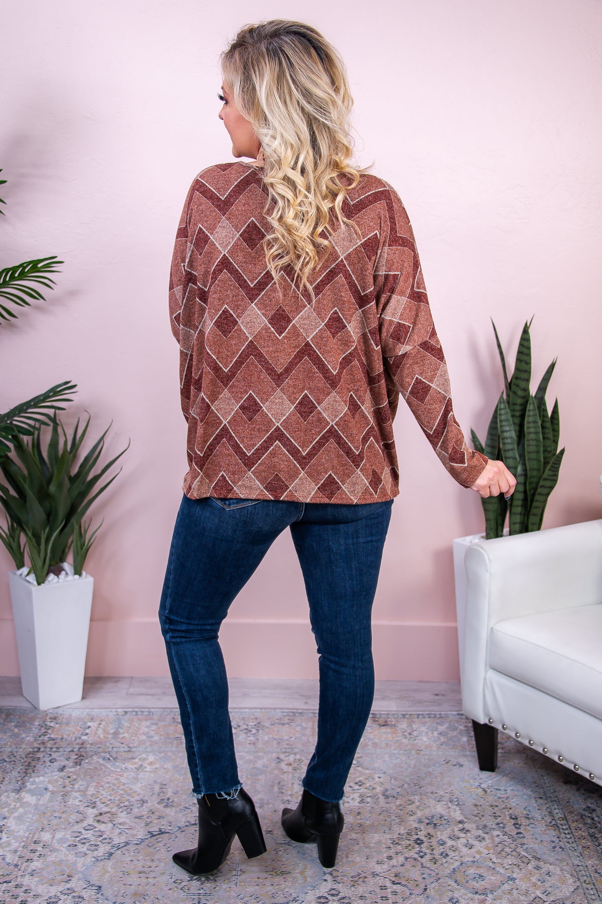 Forever Grateful Heather Rust/Multi Color Printed Asymmetrical Top - T8408HRU
