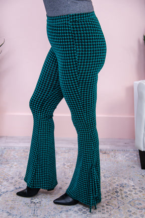 Fashion Changes Style Remains Teal Houndstooth Flare Pants - PNT1529TE