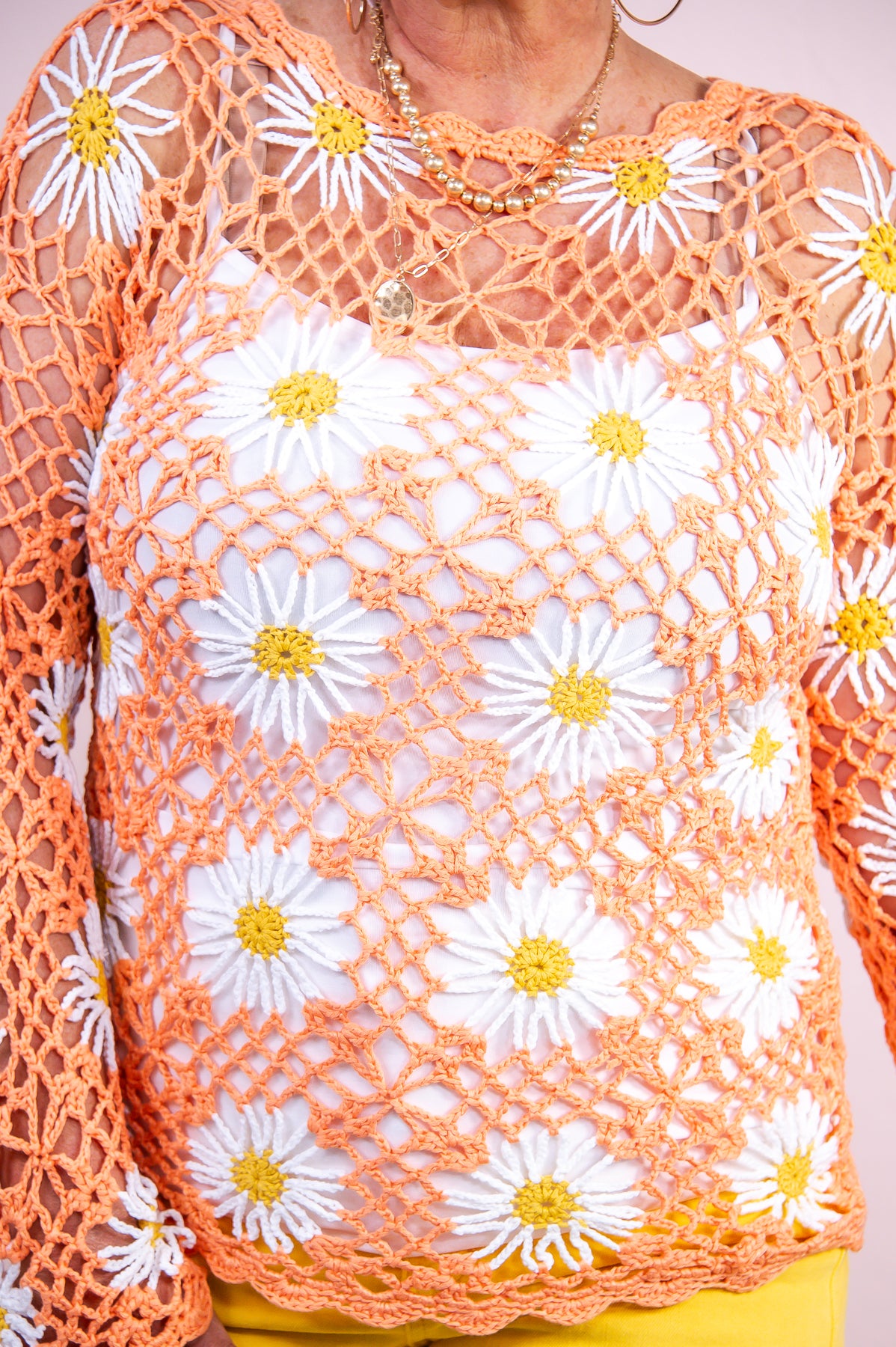 Soaking Up The Sun Apricot/Multi Color Floral Knitted Mesh Top - T9104AP