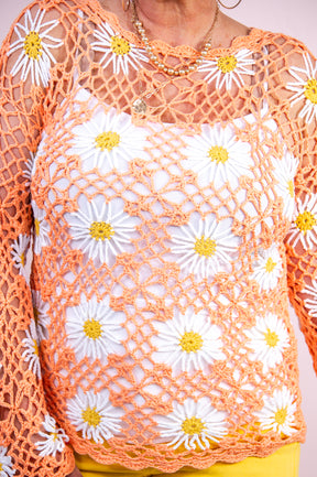 Soaking Up The Sun Apricot/Multi Color Floral Knitted Mesh Top - T9104AP