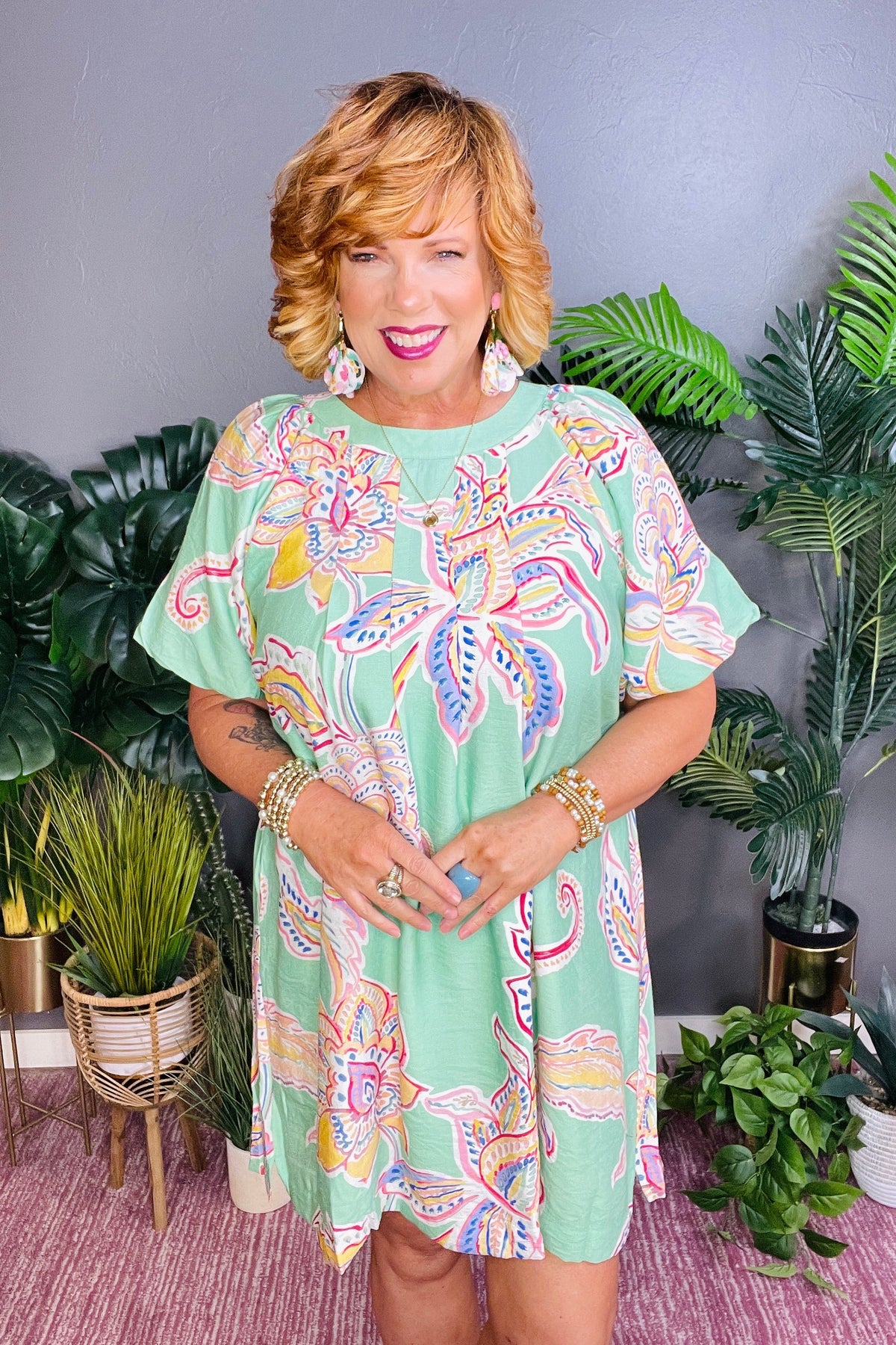 Ready Or Not Boho Sage Floral Mini Dress