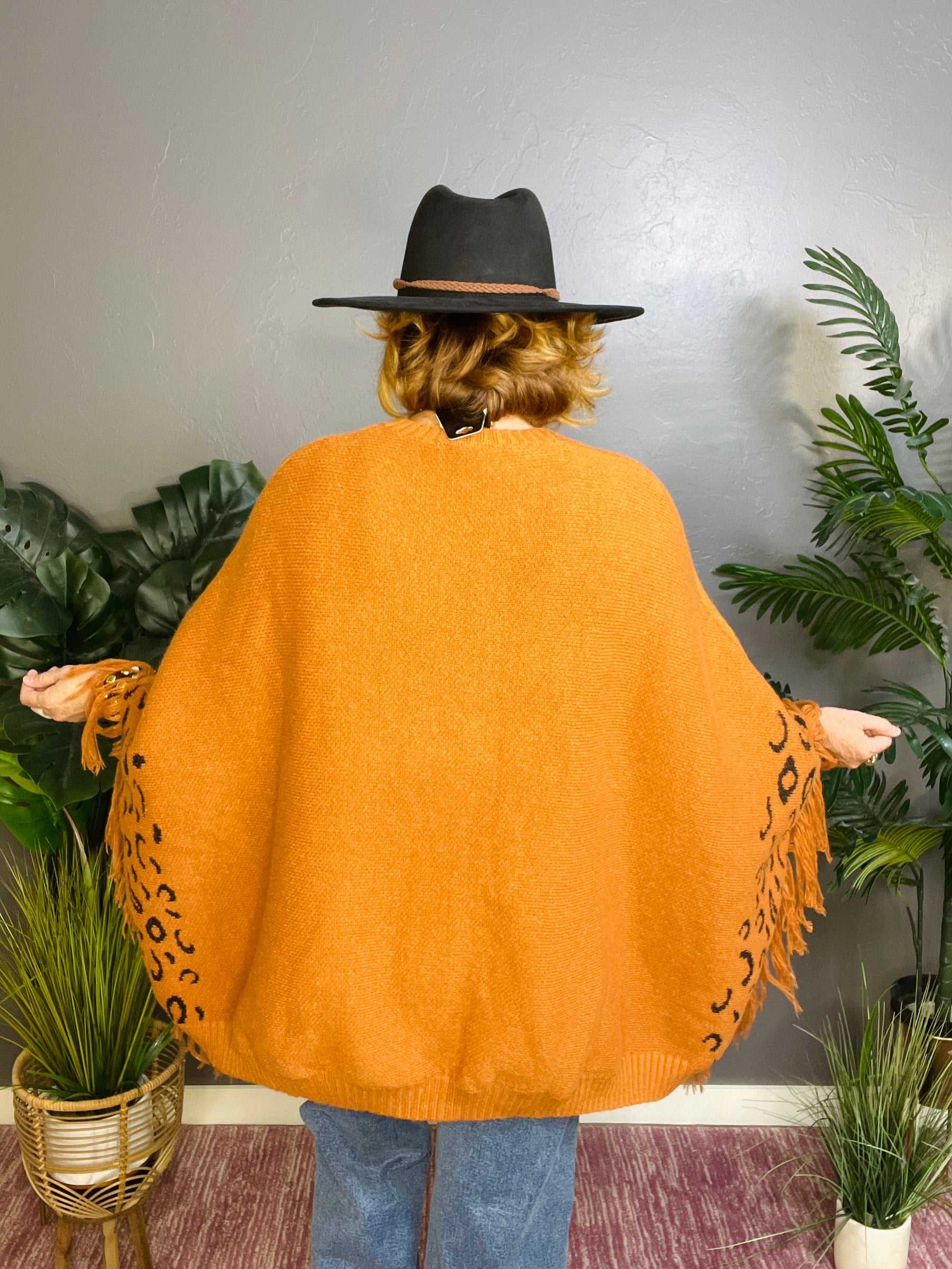 Stay Fierce Fringe Leopard Poncho - OT019LE
