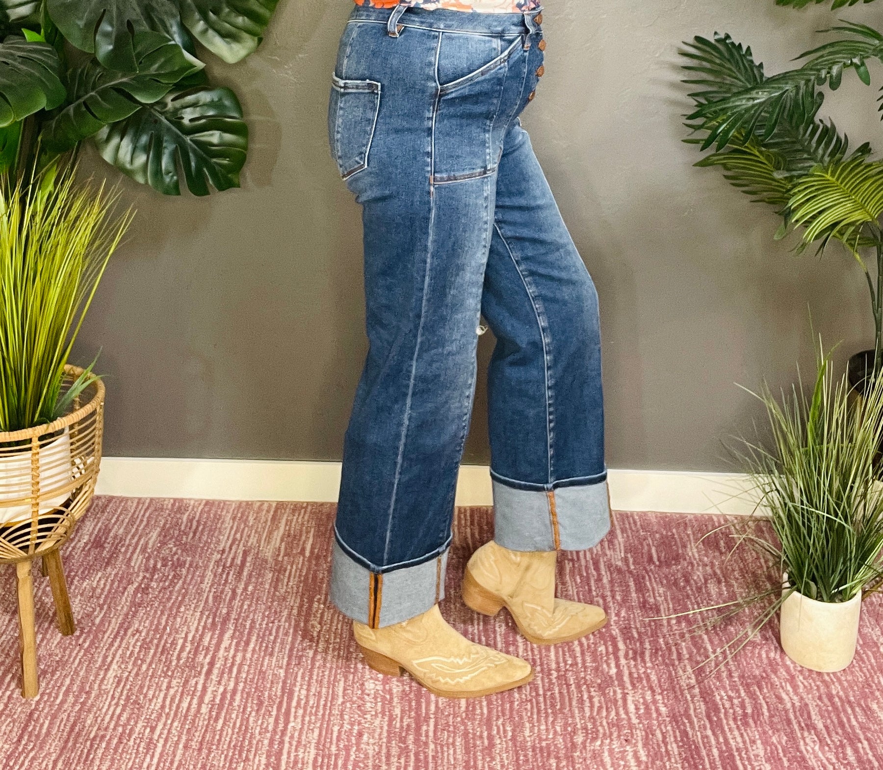 Rowan High Rise Crop Wide Straight Cuffed Jeans