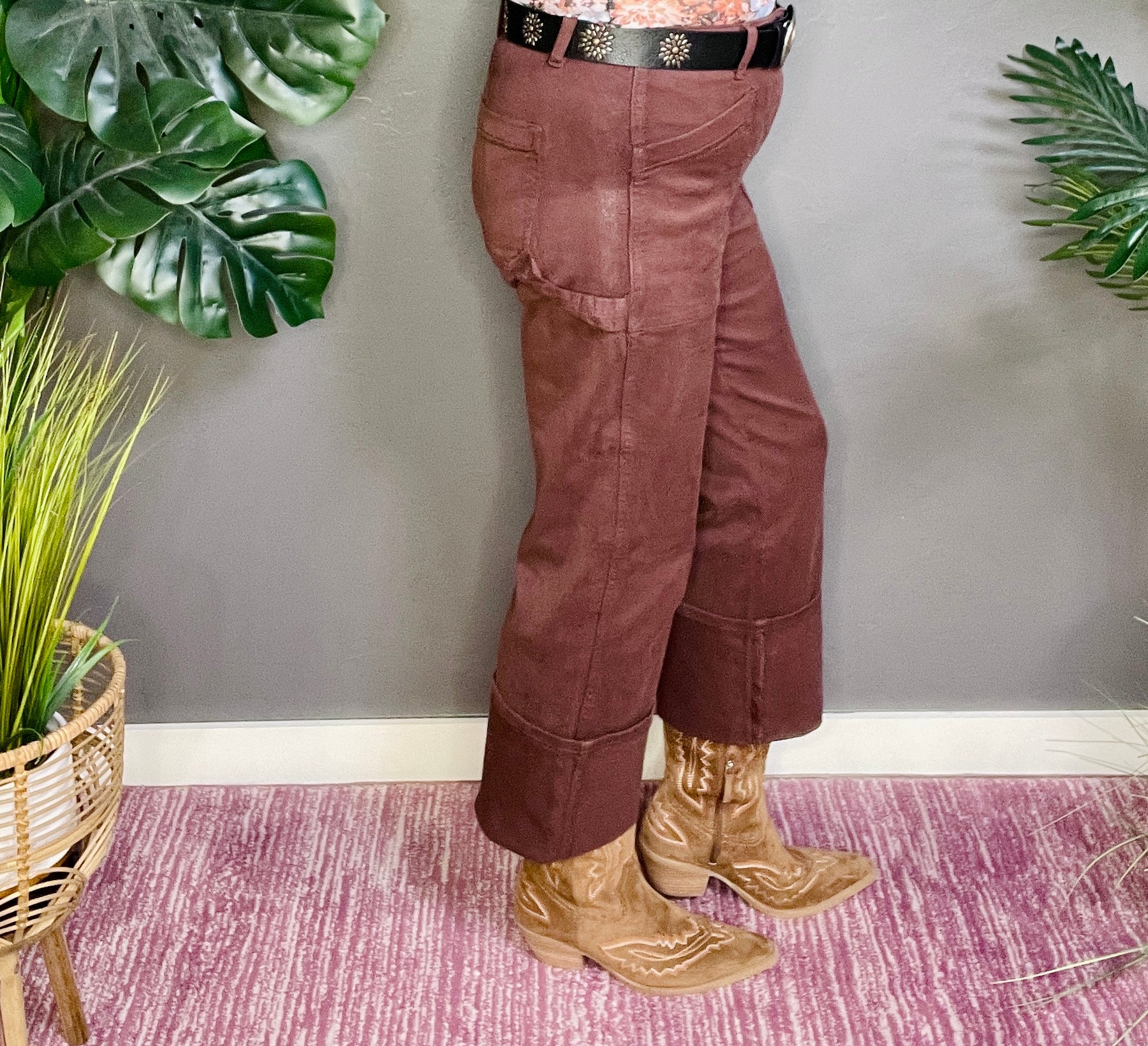 Amber High Rise Wide Straight Cuffed Patch Jeans