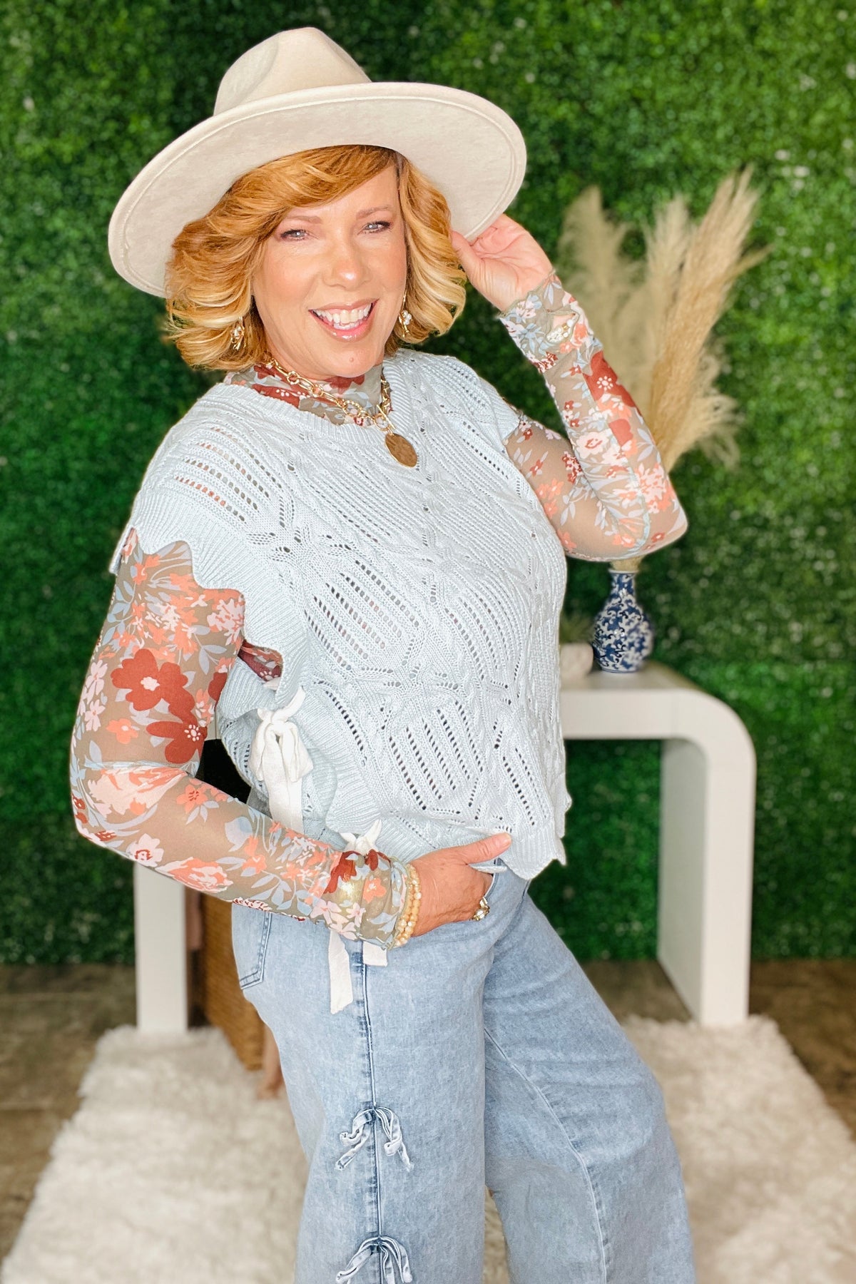 How About That Beau Blue Knit Bow Top