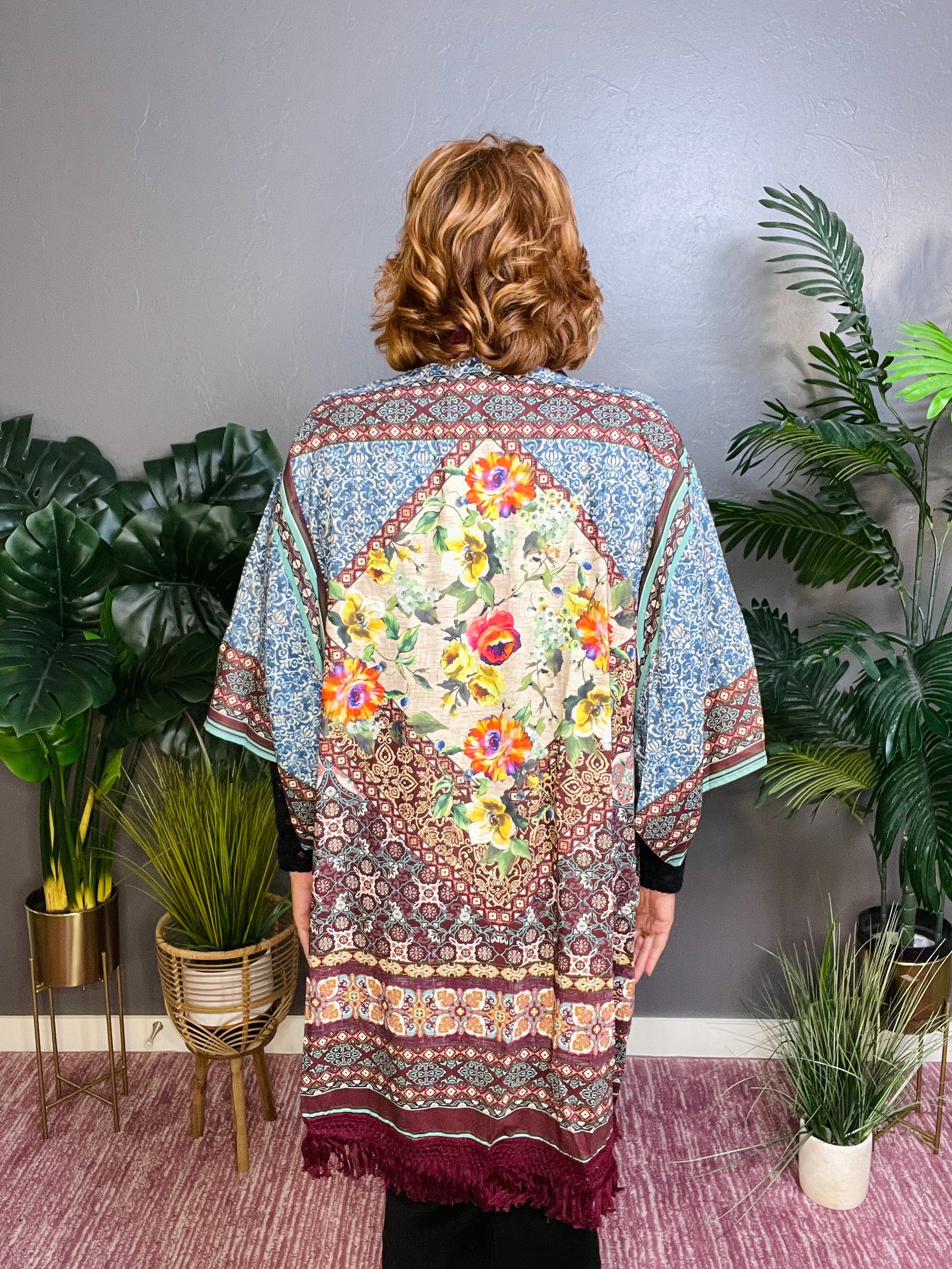 It's A Mood Maroon Mixed Kimono - OT024MA