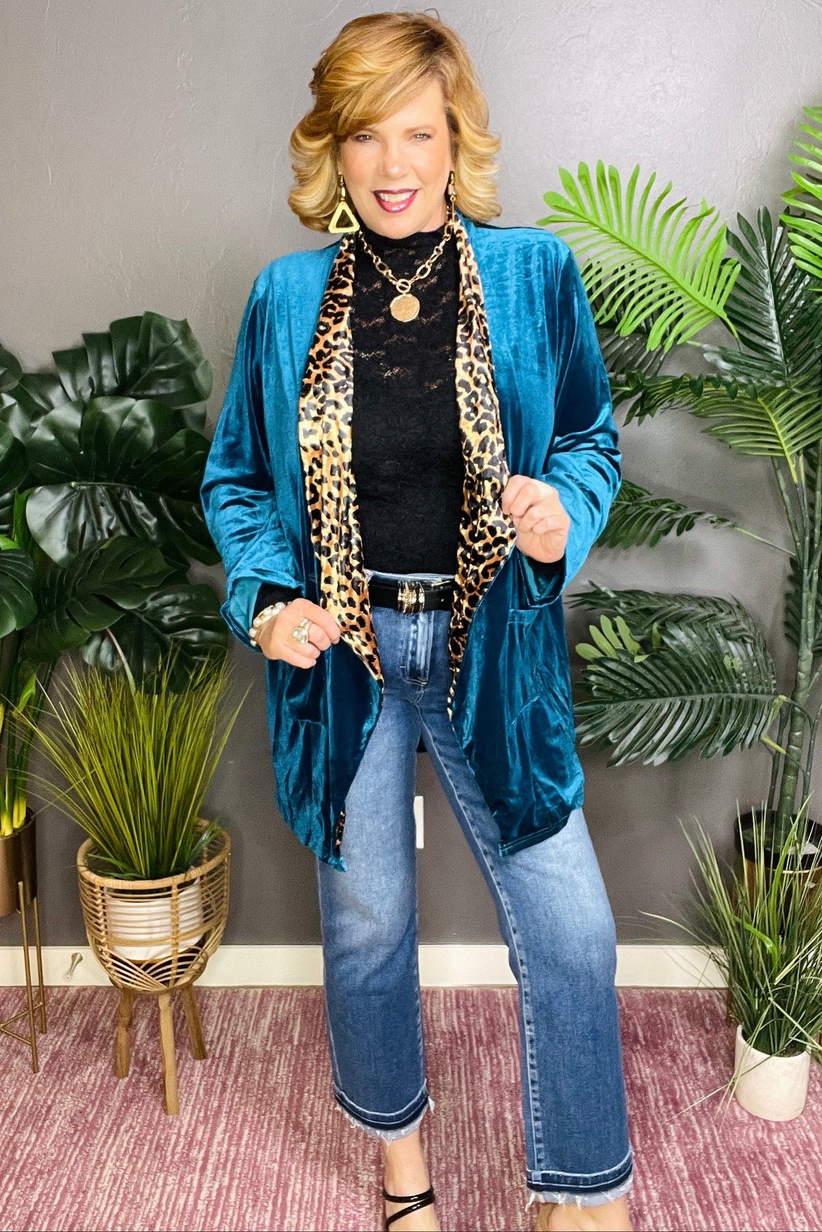 Fierce By Nature Teal Velvet Cardigan - OT083TE