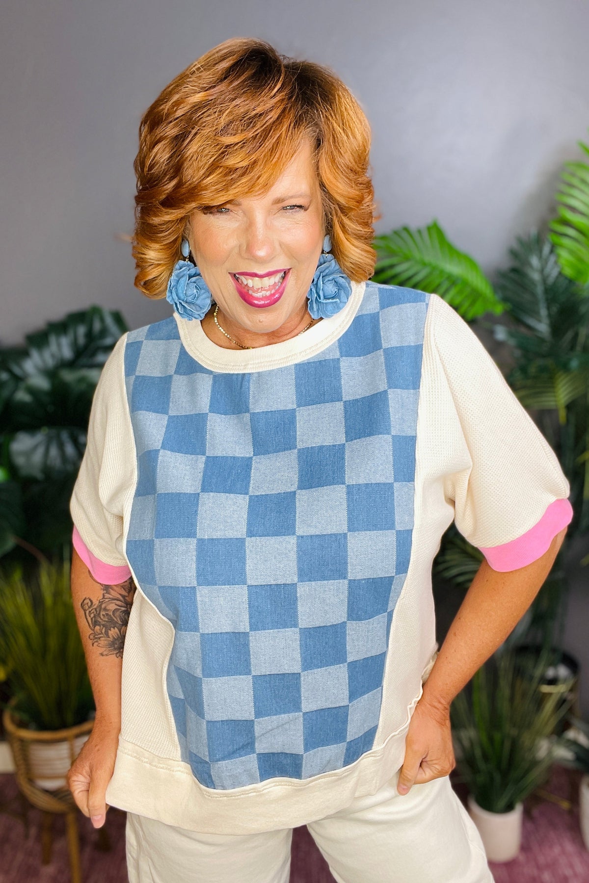 Pretty Little Thing Checkered Denim Top