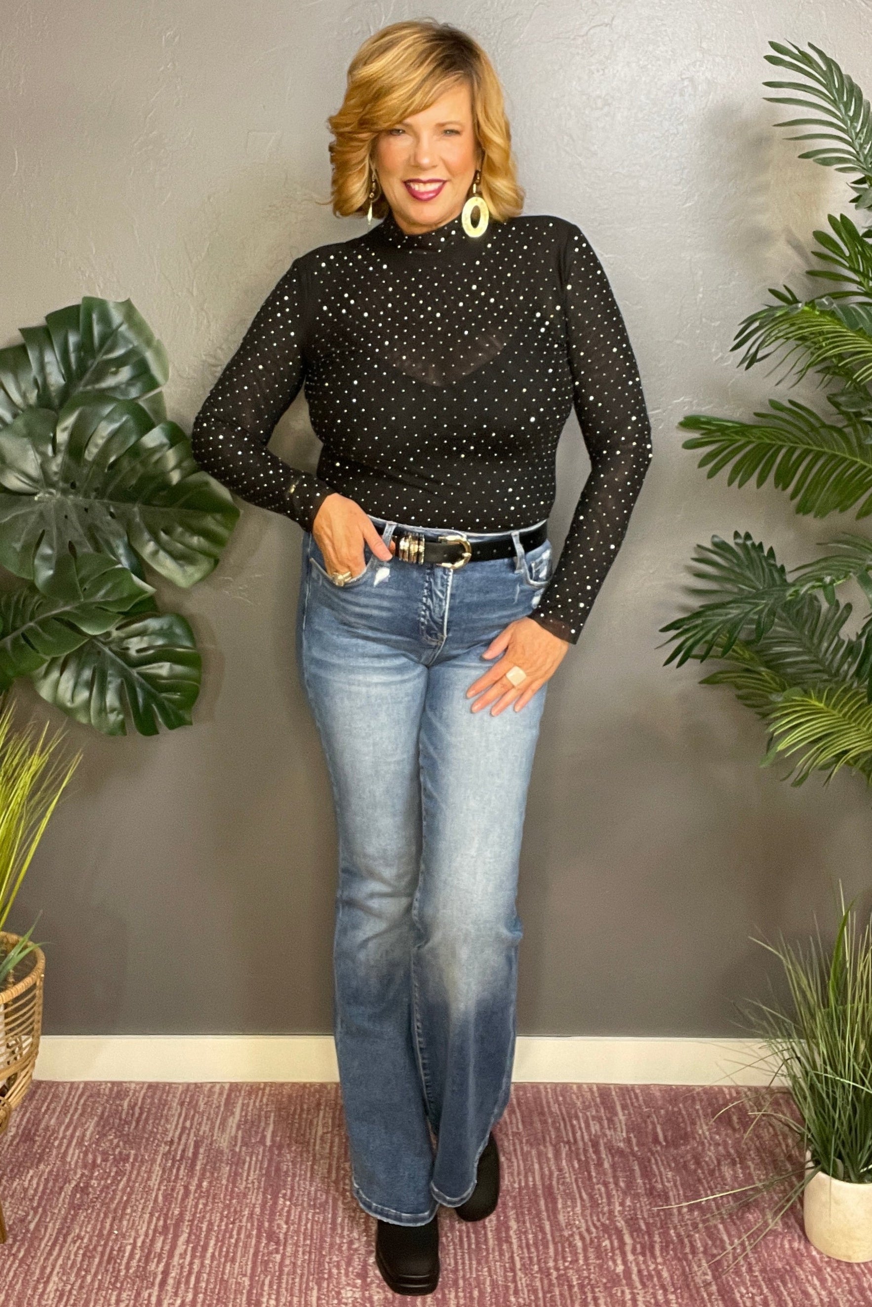 Bling It On Rhinestone Embellished Sheer Top