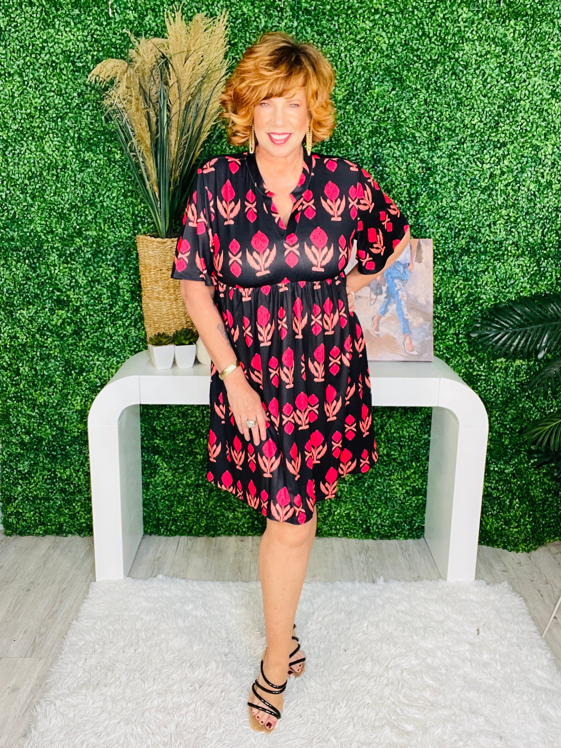 New Adventures Black/Red V Neck Dress - D5738BK