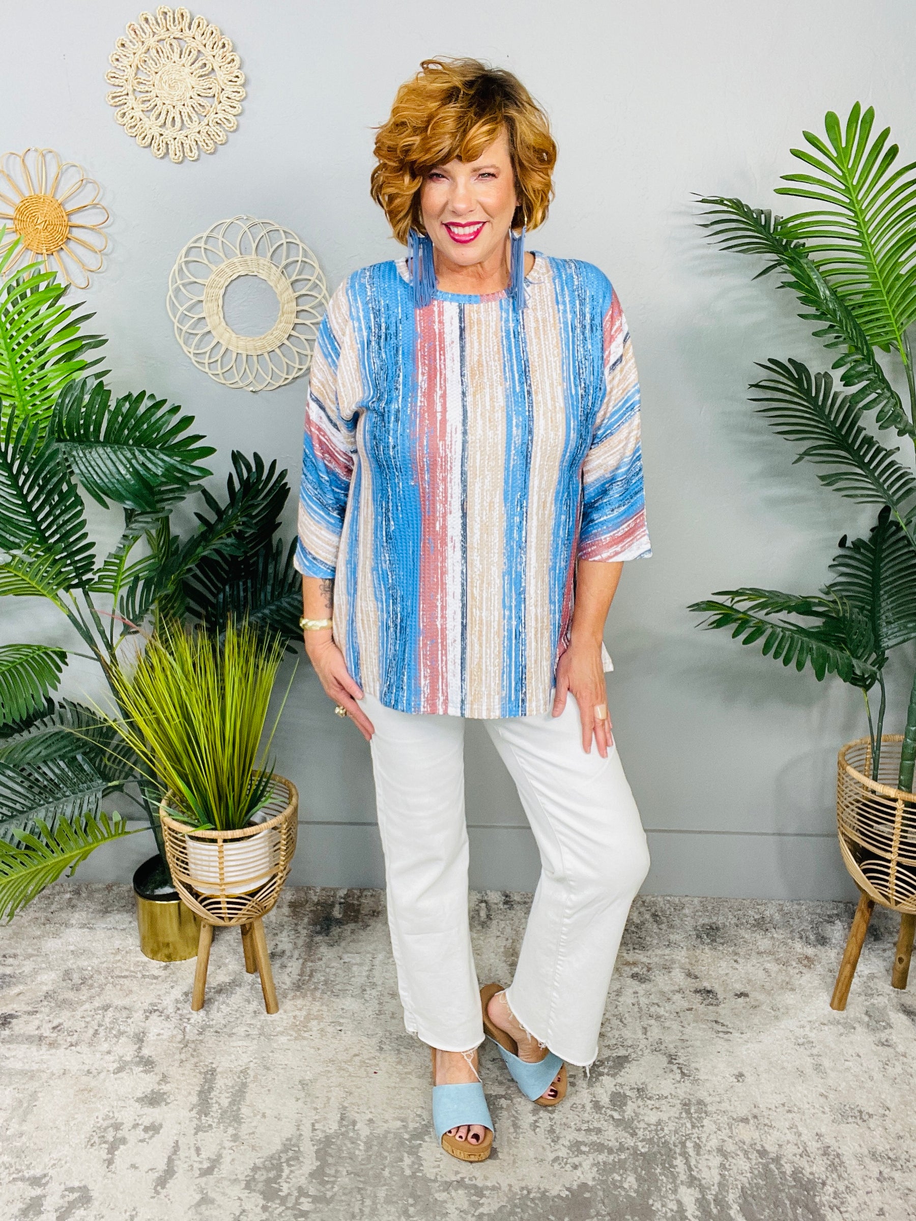Wind of Change Taupe/Blue Top - T11017TA