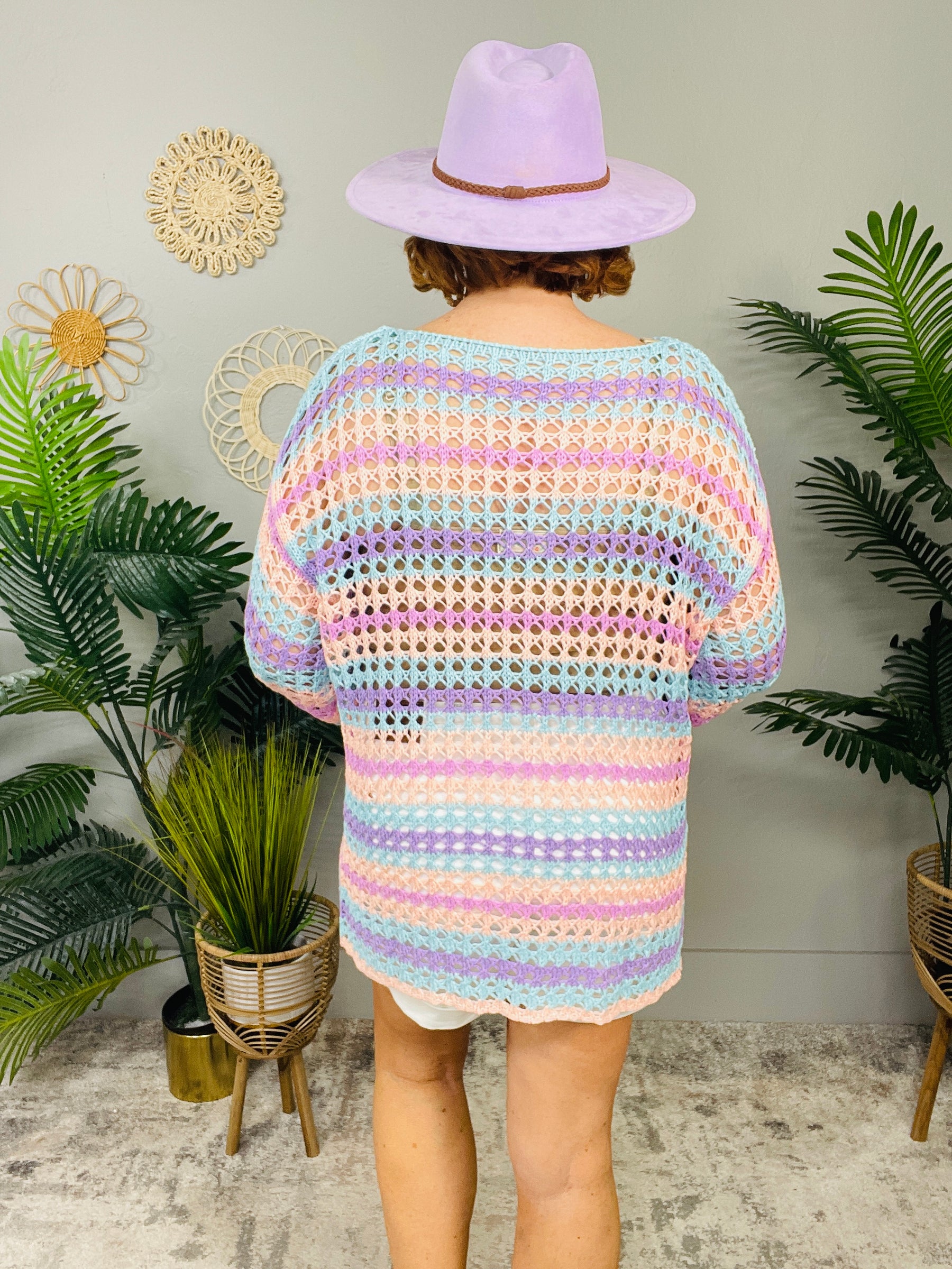 Cover Glam Purple Multi Stripe Knit Top - T11192PU