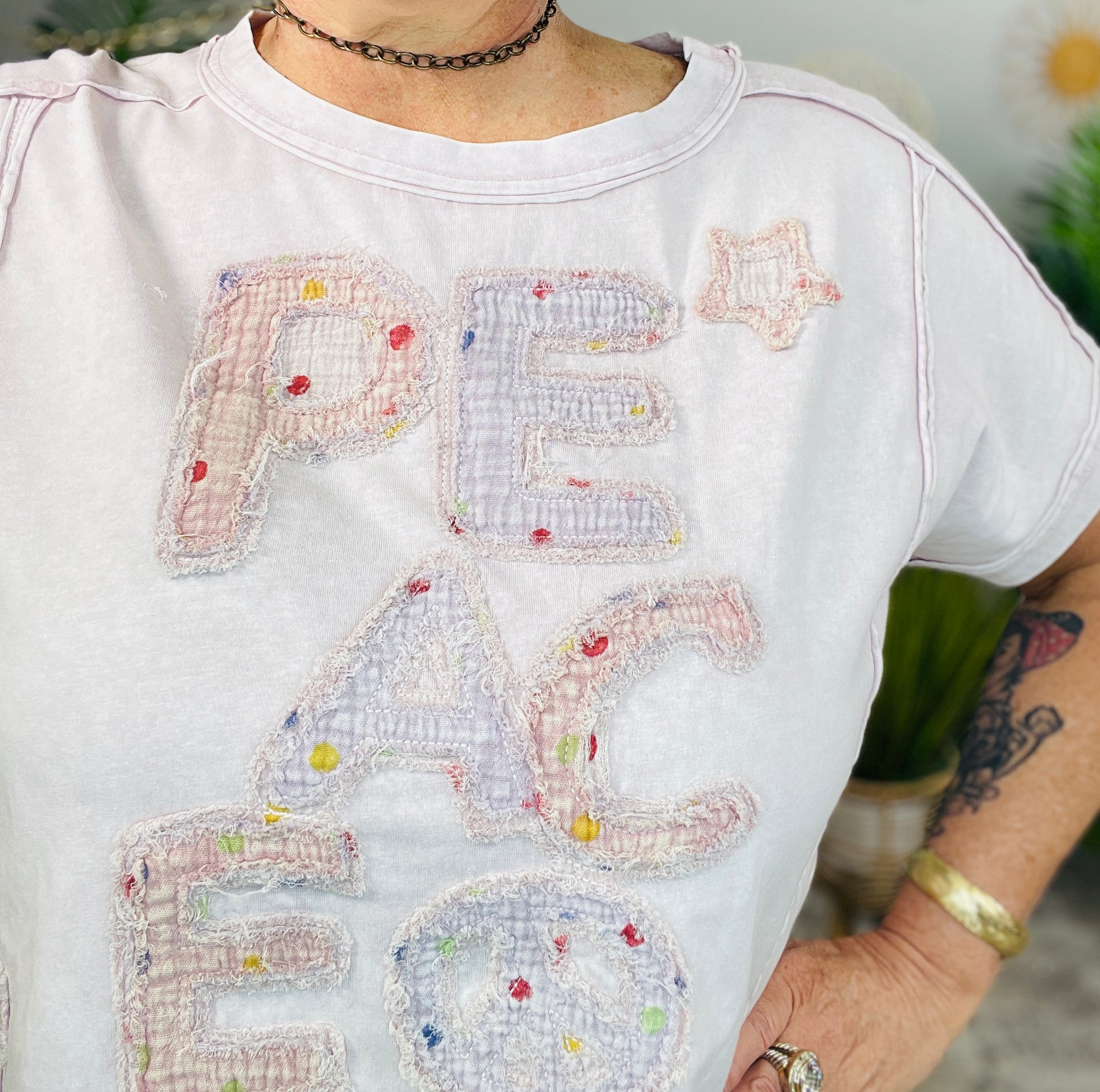 Find Your Peace Powder Pink Short Sleeve Top