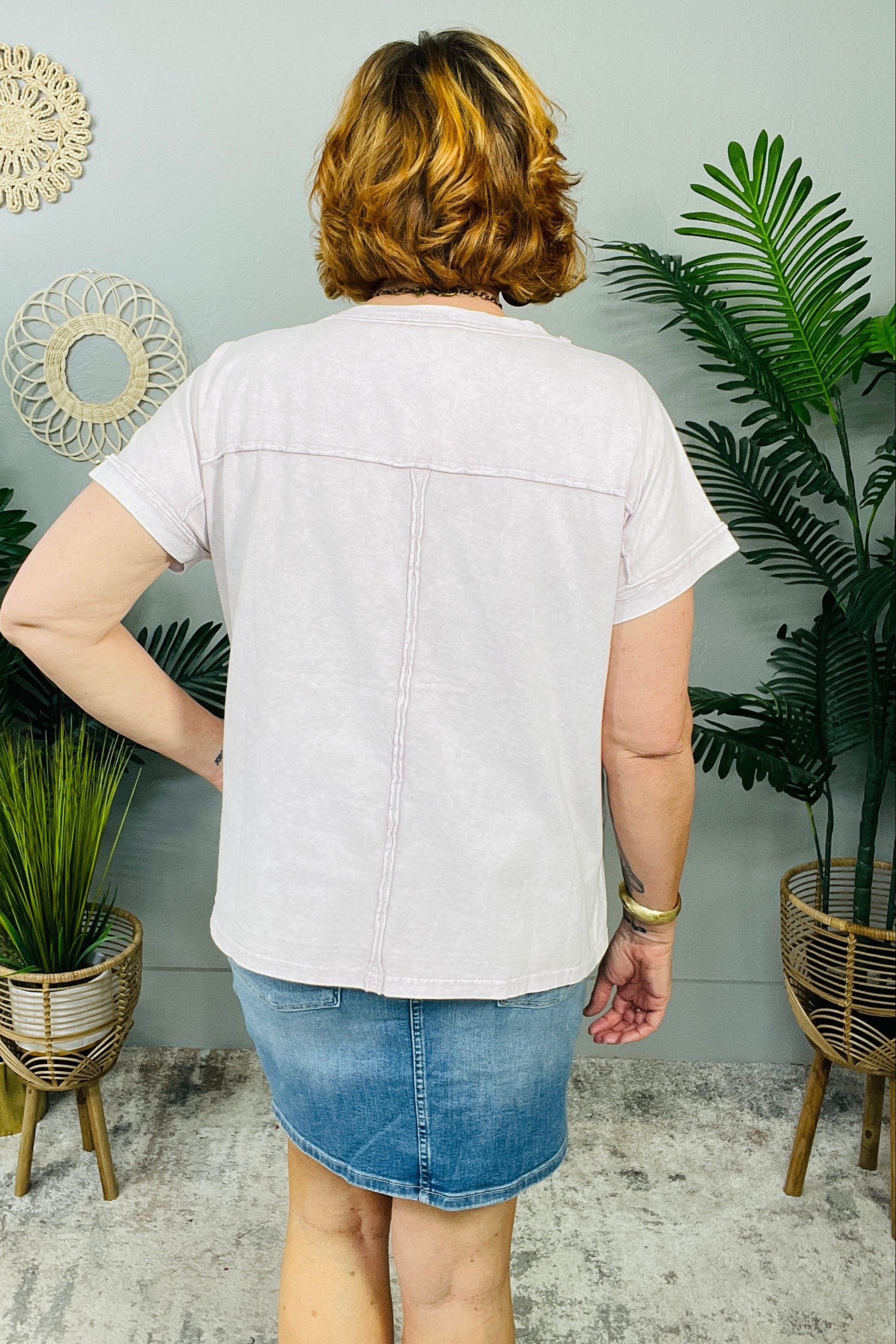 Find Your Peace Powder Pink Short Sleeve Top