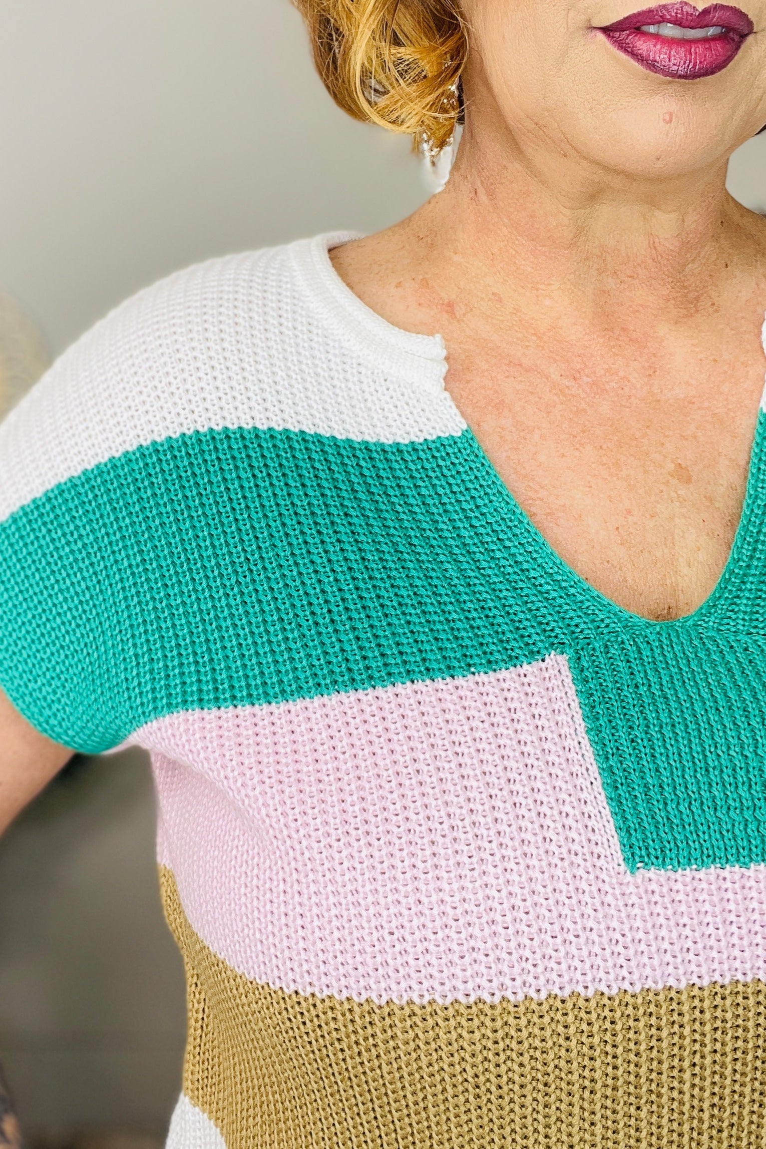 In Living Color Block V Neck Sweater- T11157MU