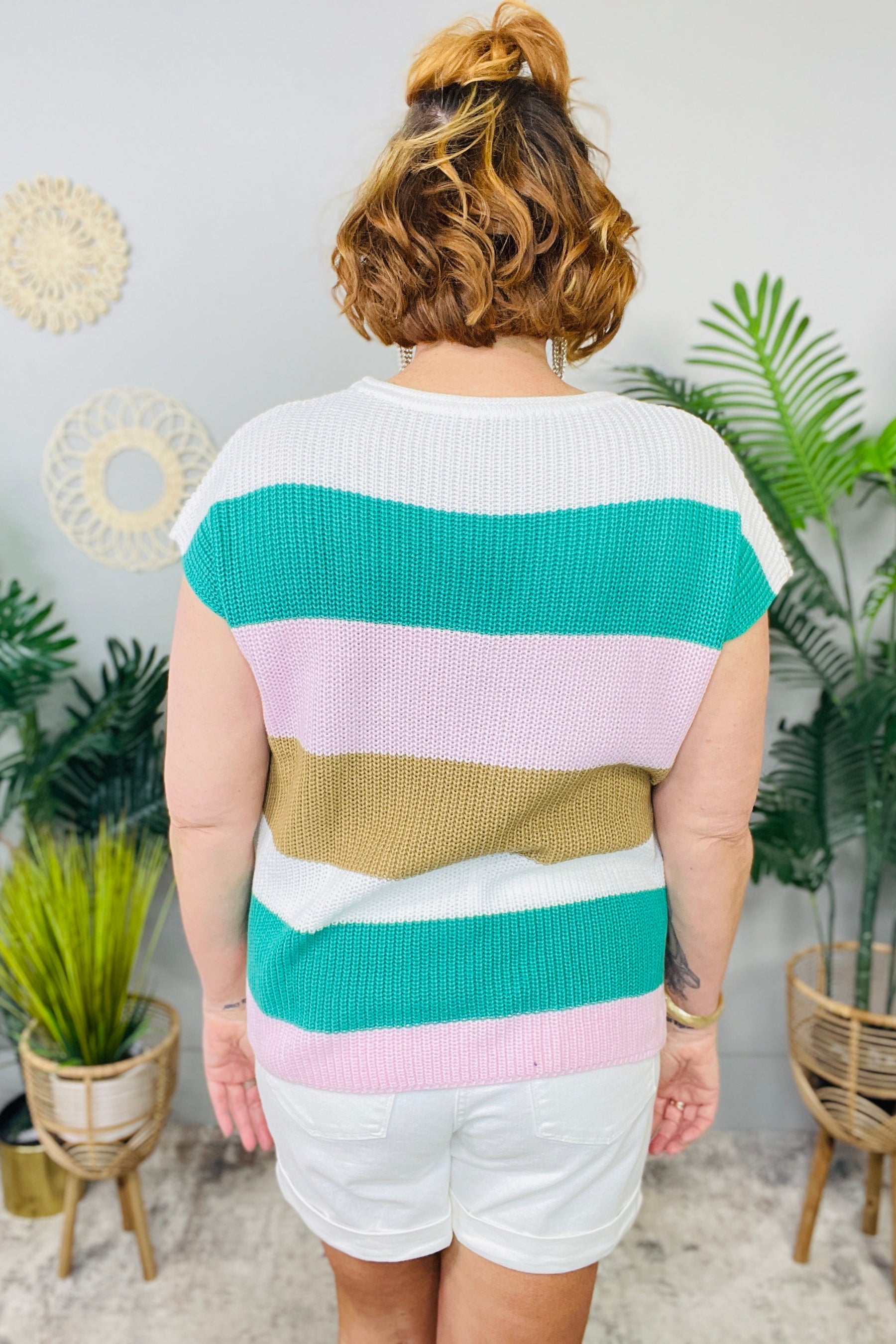 In Living Color Block V Neck Sweater- T11157MU