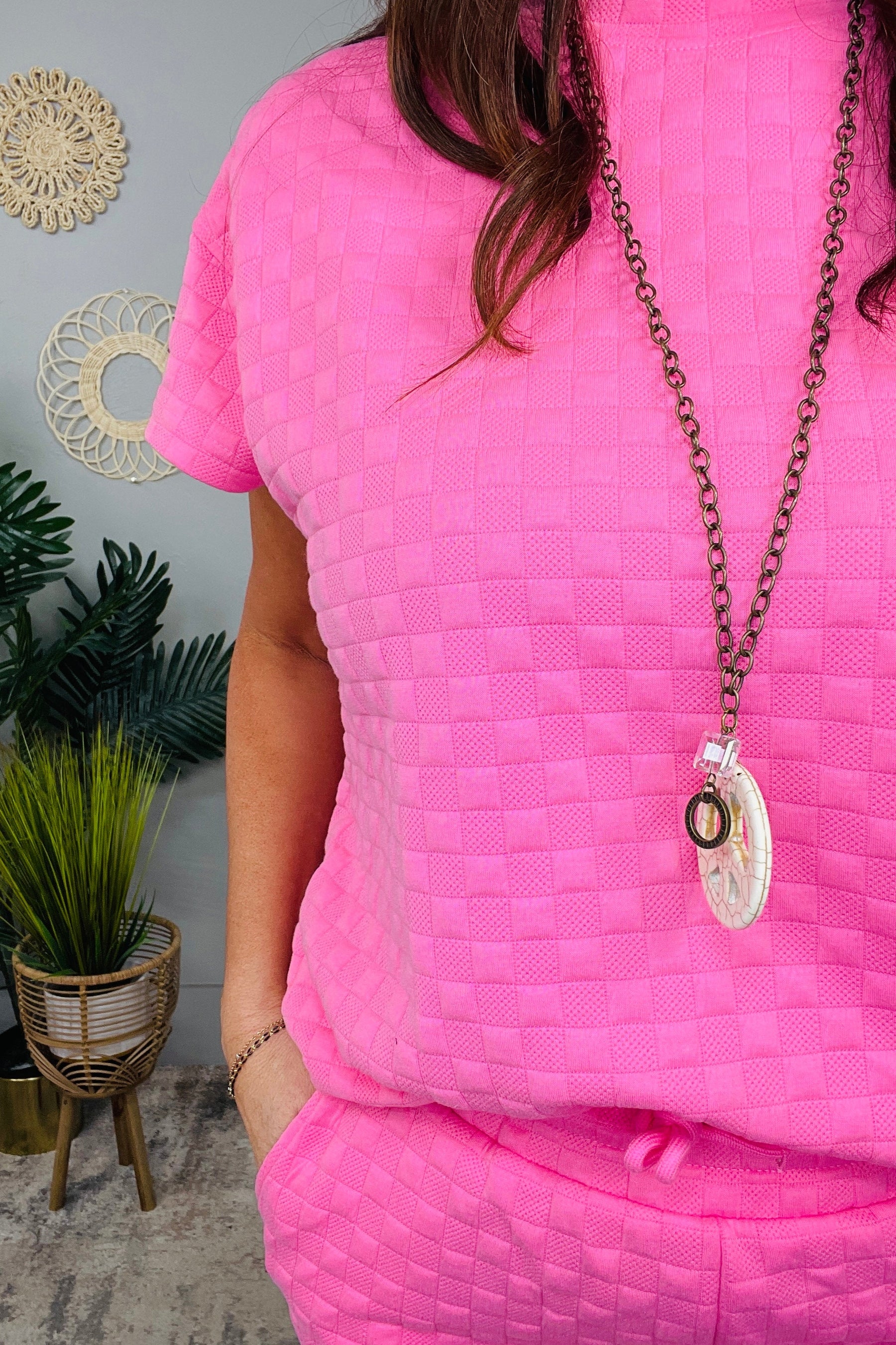 Perfect Match Up Pink Textured Top and Short Set - T11311PK