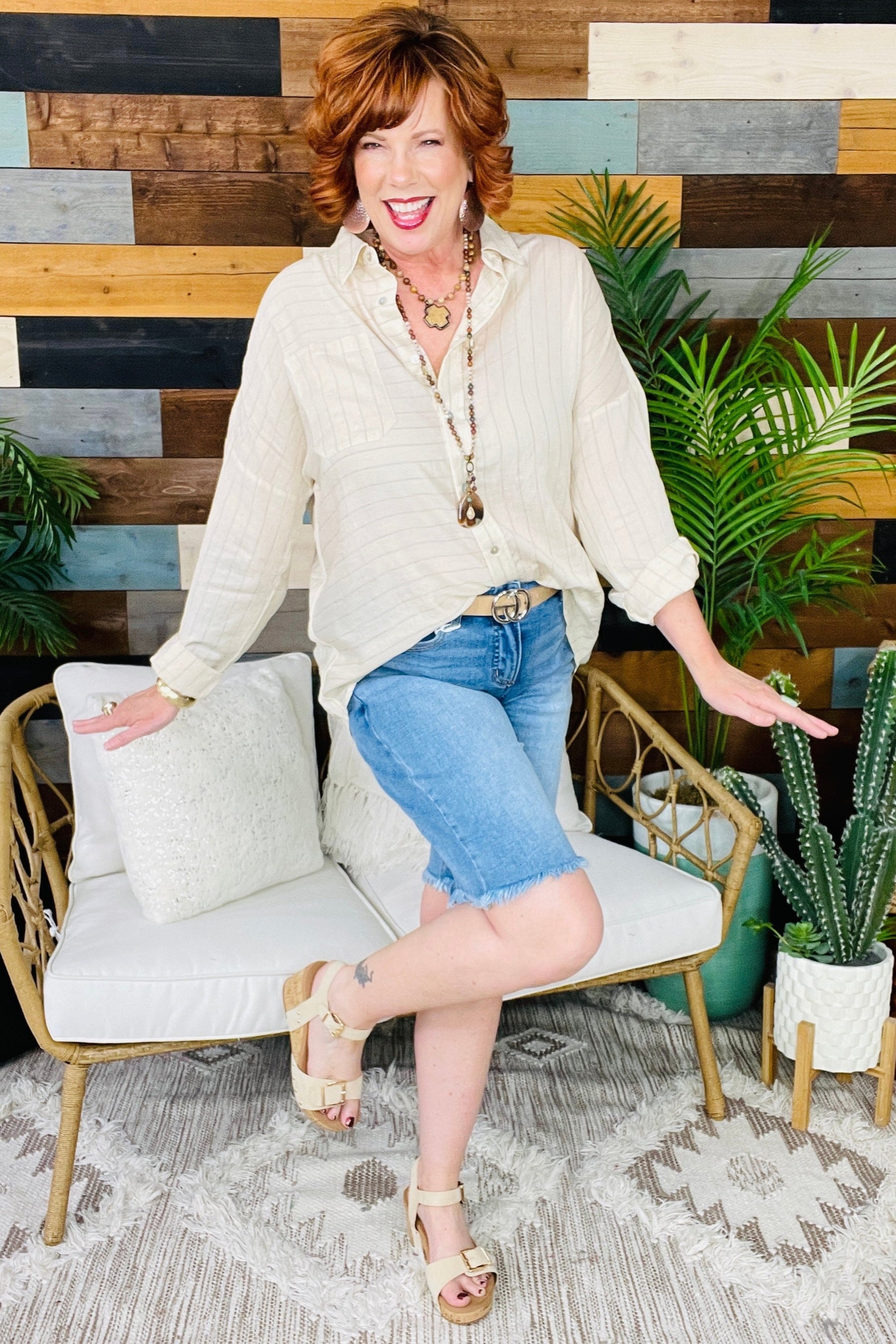 Sense The Vibe Striped Button Down Top - T11356BG
