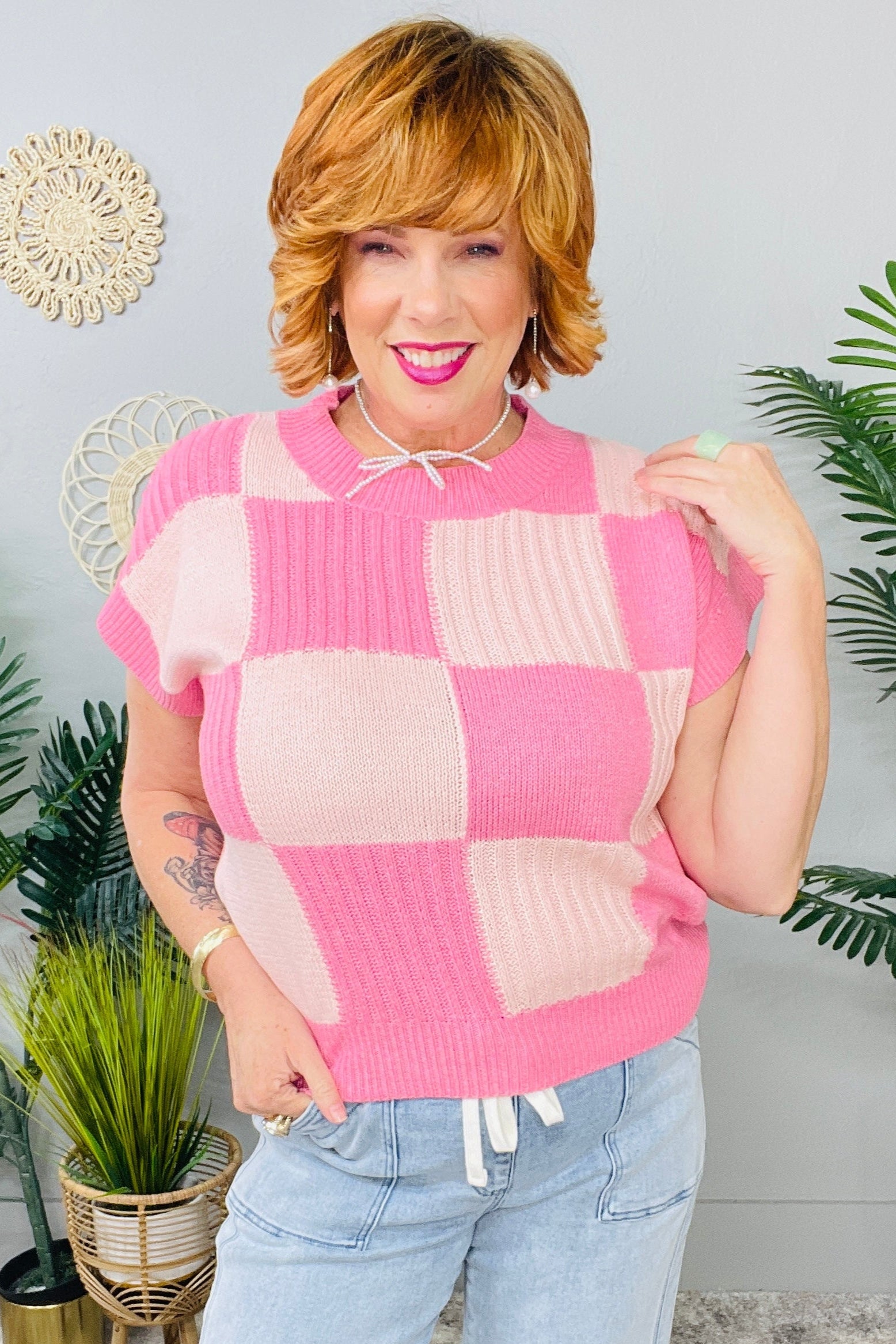 Check That Fit Blush Casual Sweater Top - T11366BS